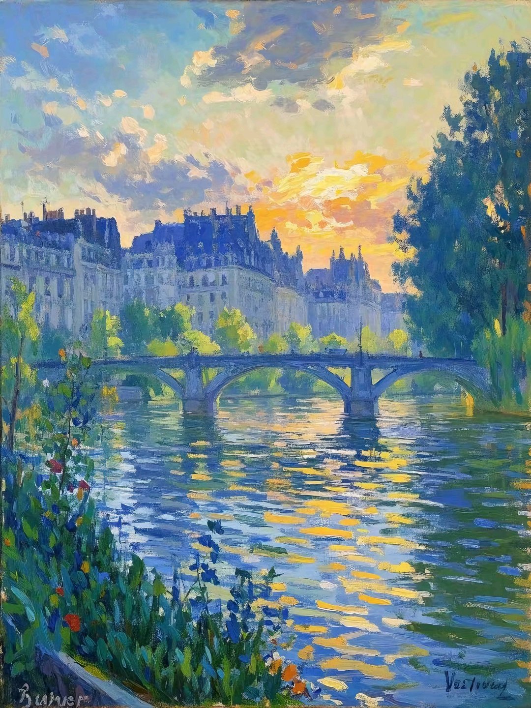 莫奈风格,印象派油画《塞纳河岸》