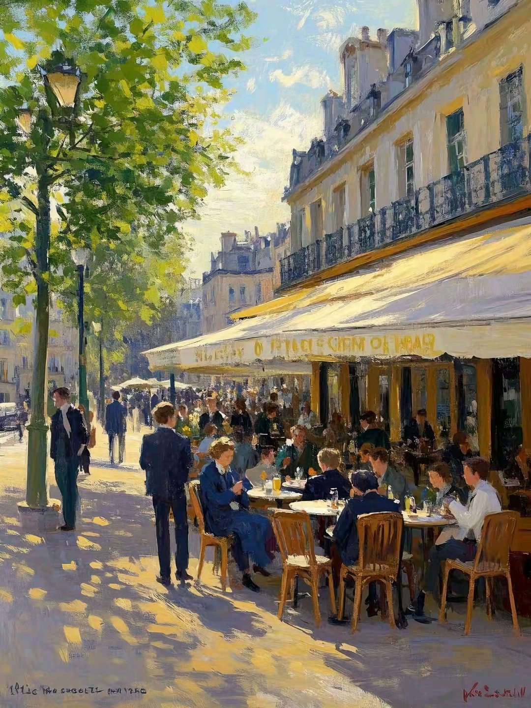 莫奈风格,印象派油画《街边的露天咖啡馆》