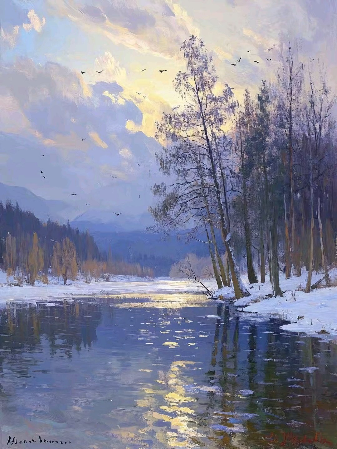 莫奈风格,印象派油画《瓦尔登湖》