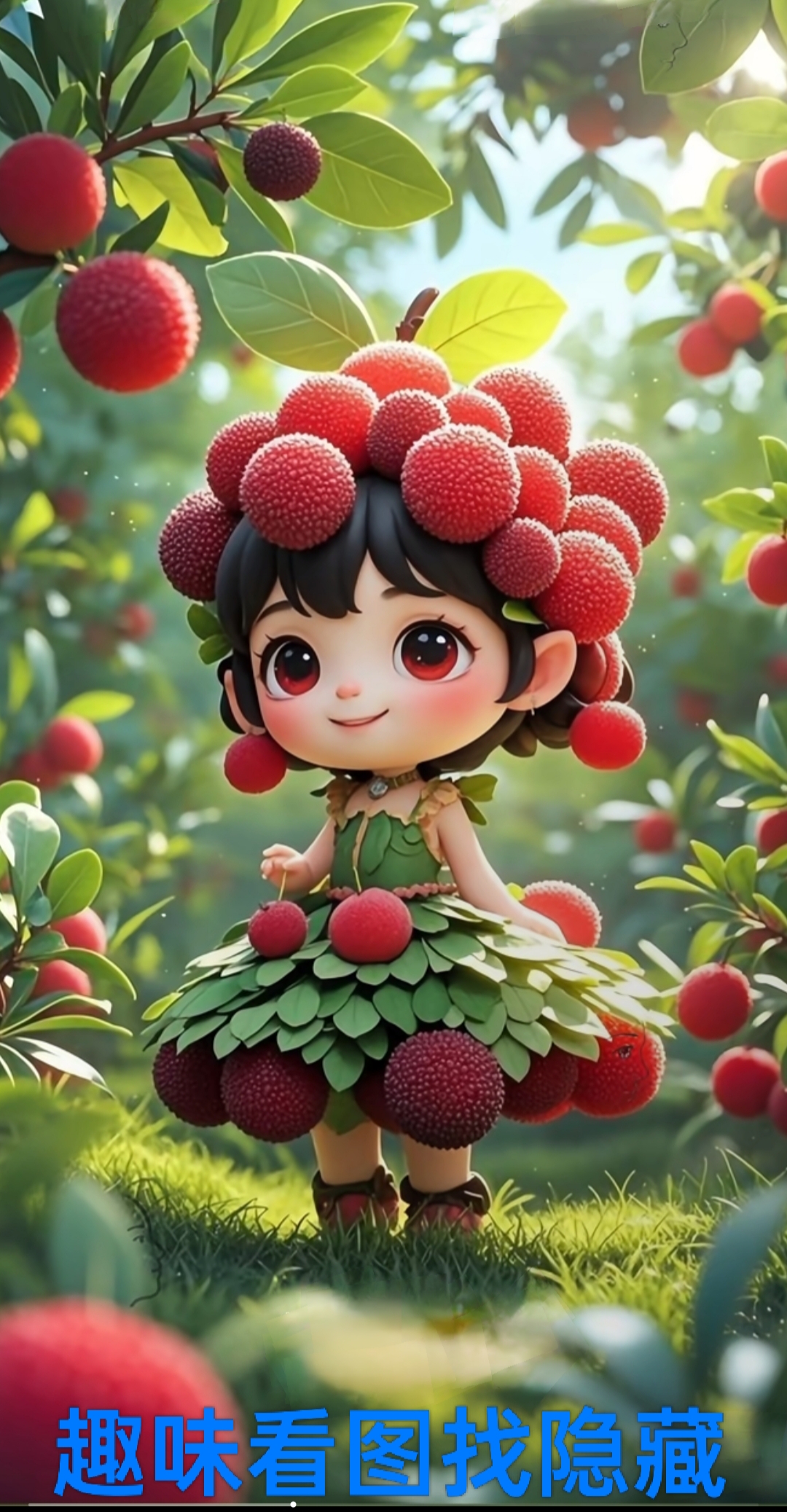 这幅杨梅女图里,娇艳欲滴的杨梅,飘逸的发丝与柔美的裙摆间,竟藏着三