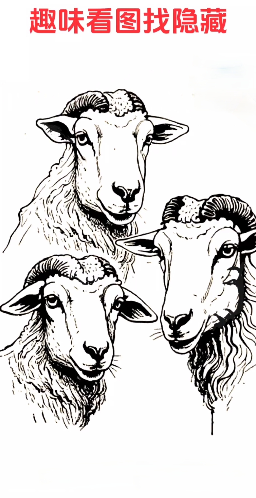 这幅三只羊的画作里,藏着比羊毛更细密的"人脸谜题"!