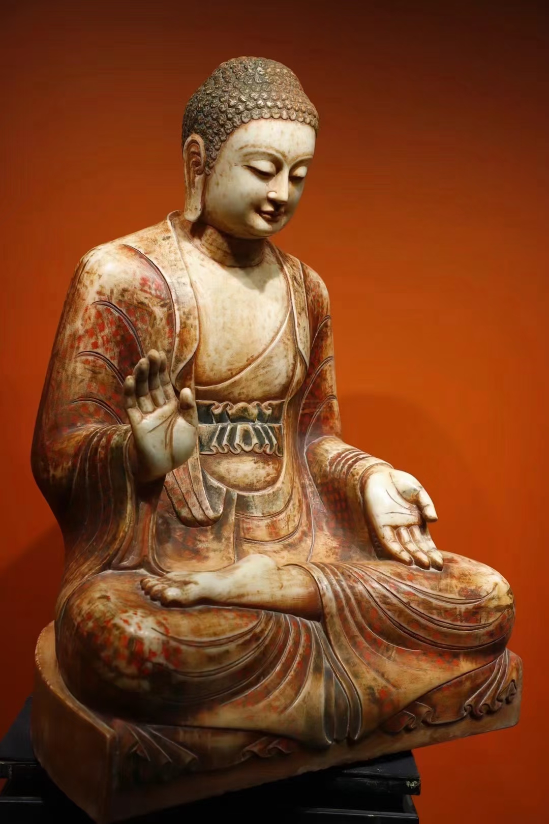 北齐 汉白玉大佛 工艺精美,神圣庄严 高105cm 宽75cm 厚50cm#盘盘老