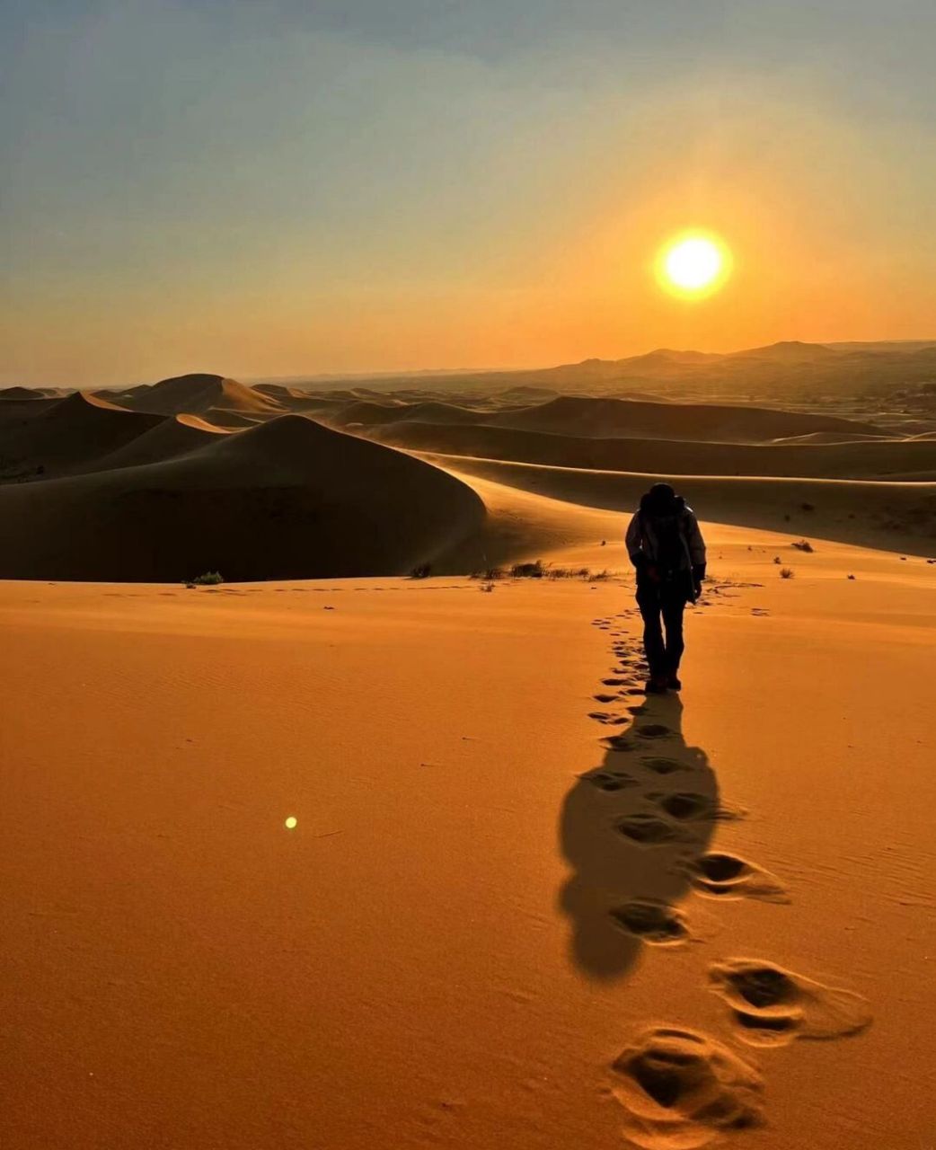 里背影沙漠里的自己一个人在沙漠中行走一个人行走沙漠脊梁沙漠旅人
