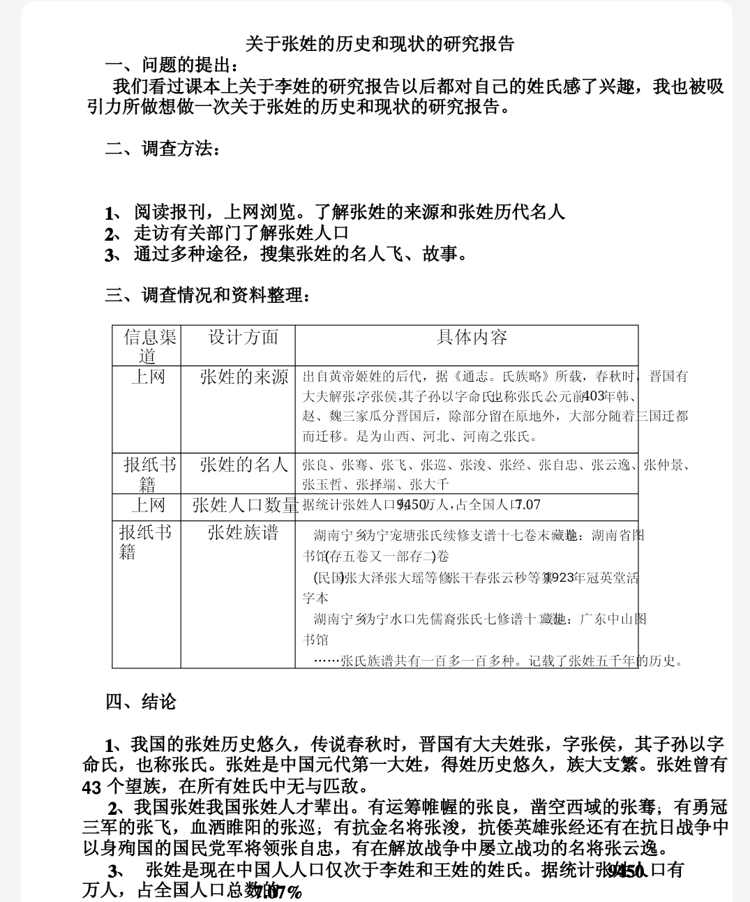 关于张姓的来历和现状的研究报告
