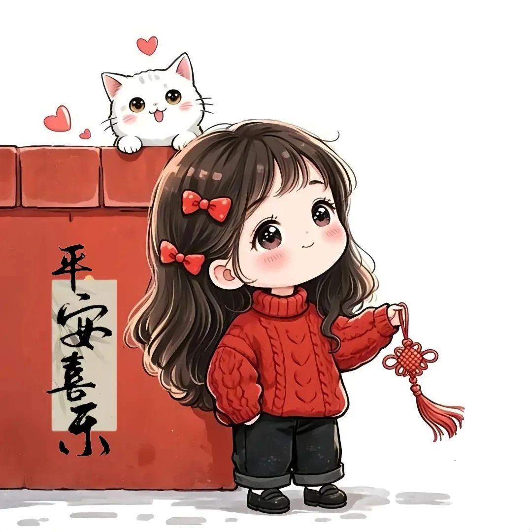 蛇年大吉,新年胜旧年, 2025蛇年红色壁纸头像, 卡通人物欢乐喜庆, 锲