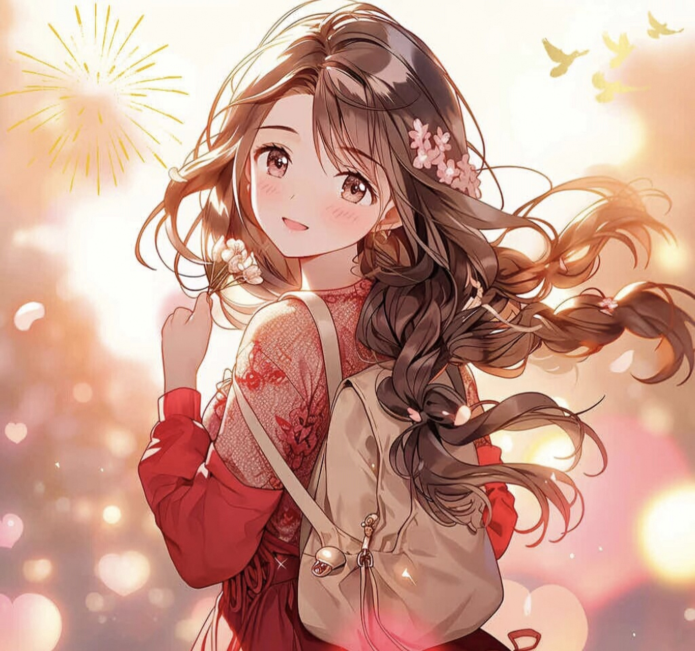 94  94 夏日的微风,轻轻拂过粉色的连衣裙,马尾辫在空中跳跃.