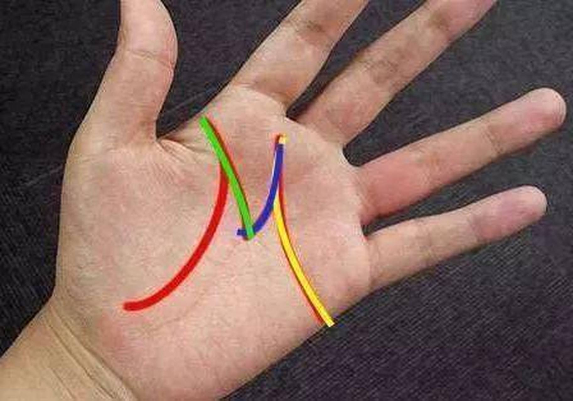 掌纹呈m型,是指由事业线从手腕处向上延伸,与感情线与智慧线交叉,掌纹