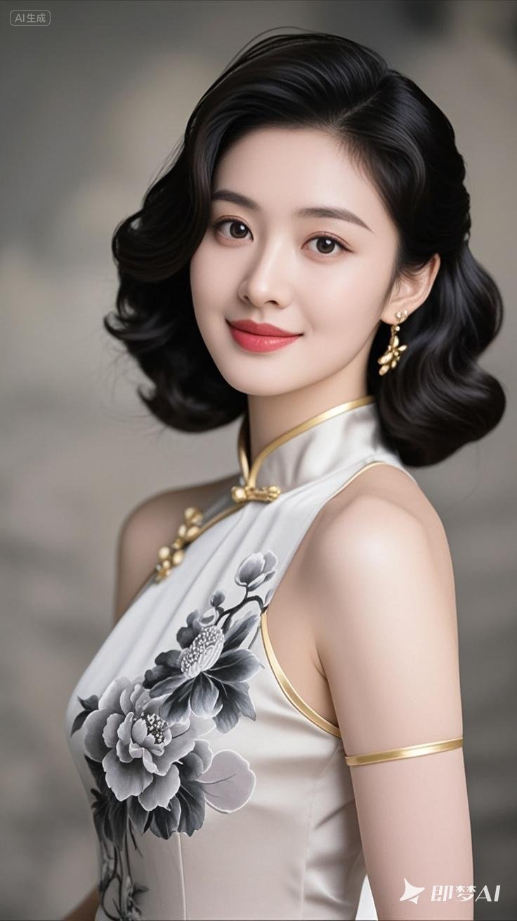 民国女士卷的发型穿旗袍最妩媚的女人美女旗袍牡丹花穿旗袍短发适合