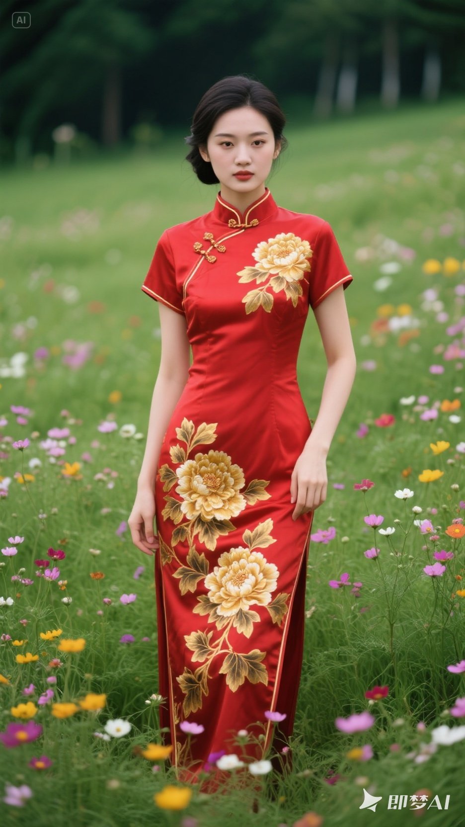 构成一幅绝美画面,将东方女性的温婉与风情展现得红旗袍美女红色旗袍