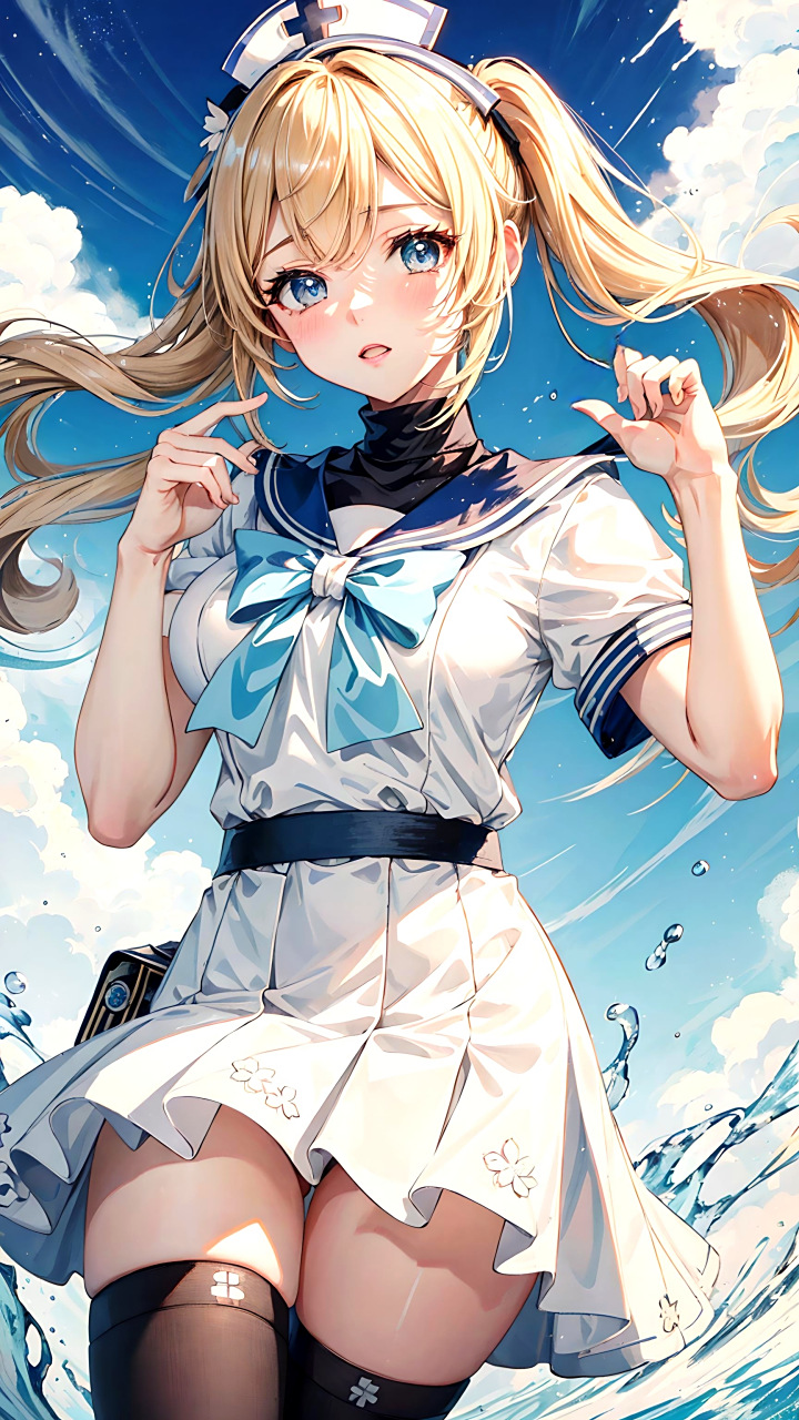 在光影交织的世界里,一位身着清新水手服的动漫少女翩然而至