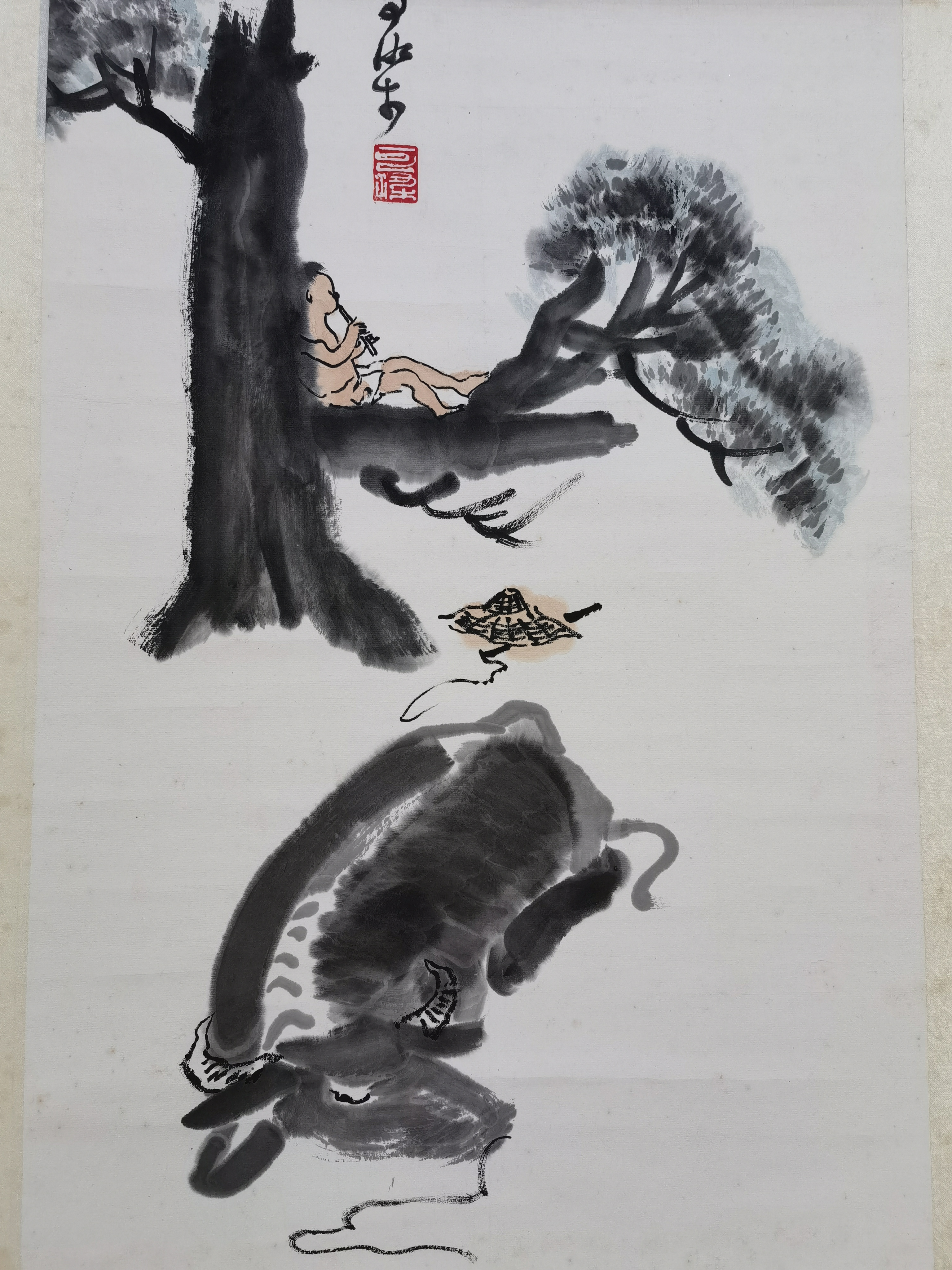 近代61李可染【牧童放牛图】:画芯43x67cm,原装老裱.
