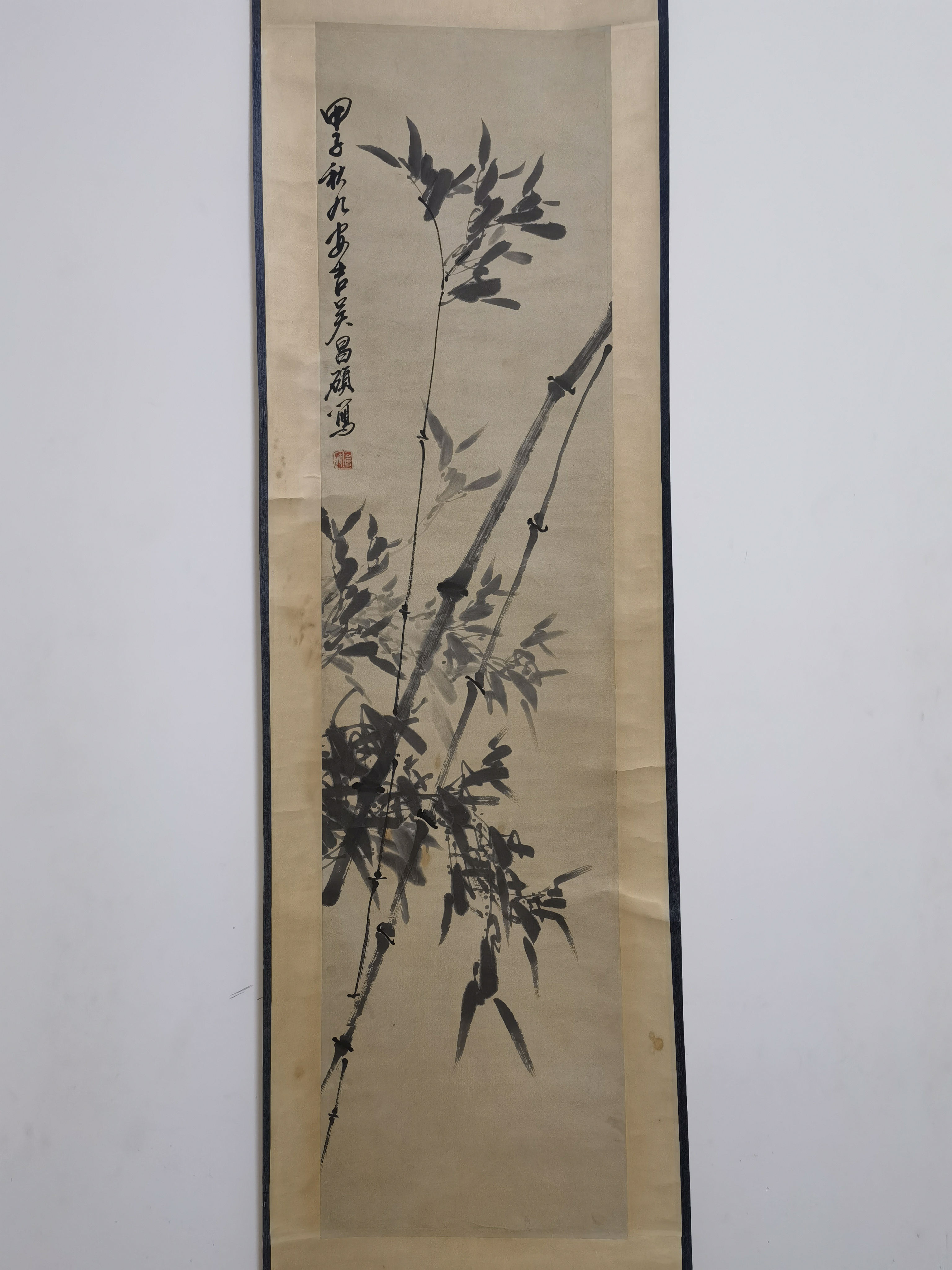民国•吴昌硕【兰花竹子 二条屏】:画芯33x131cm,原装老裱.