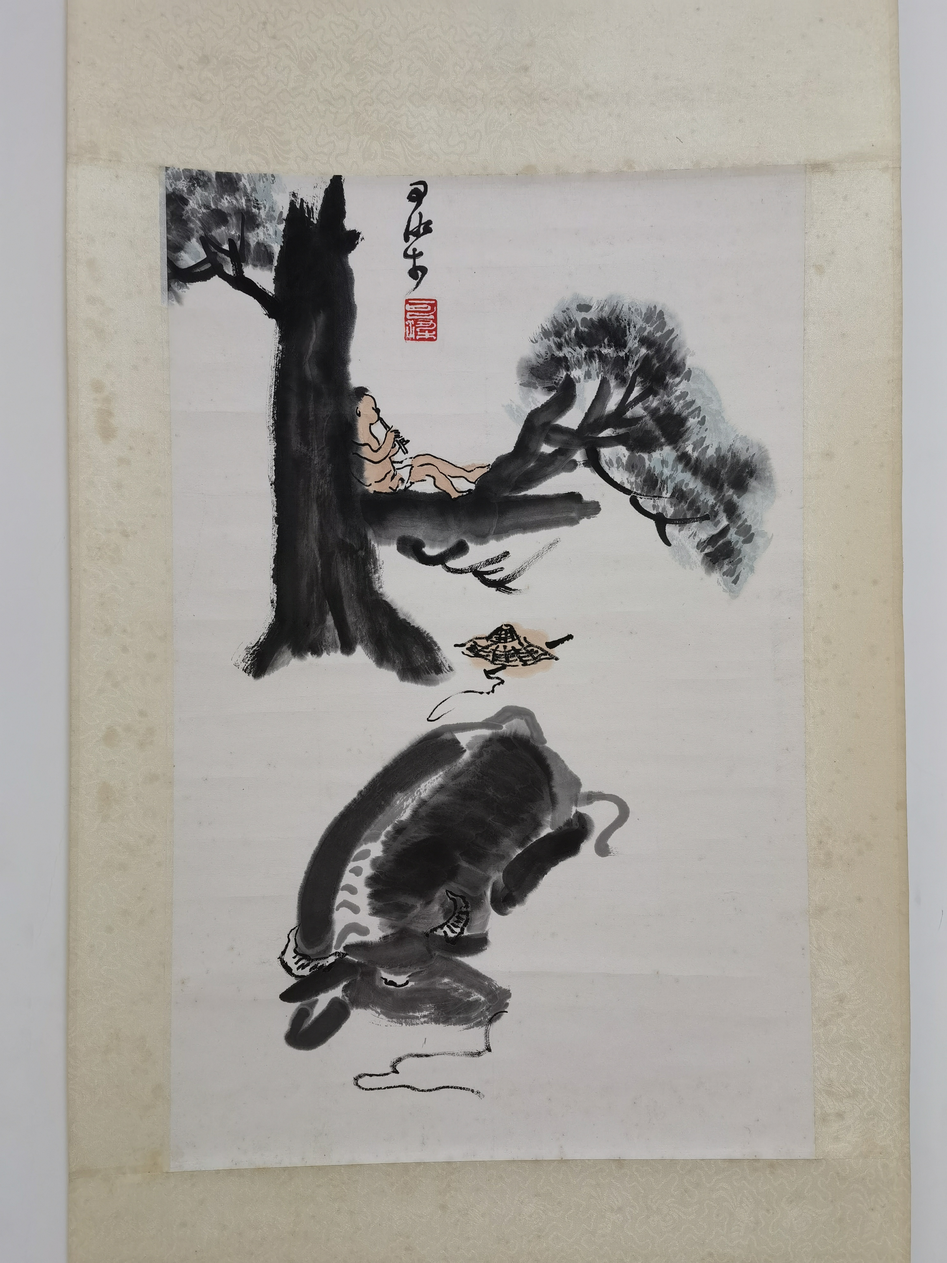 近代61李可染【牧童放牛图】:画芯43x67cm,原装老裱.