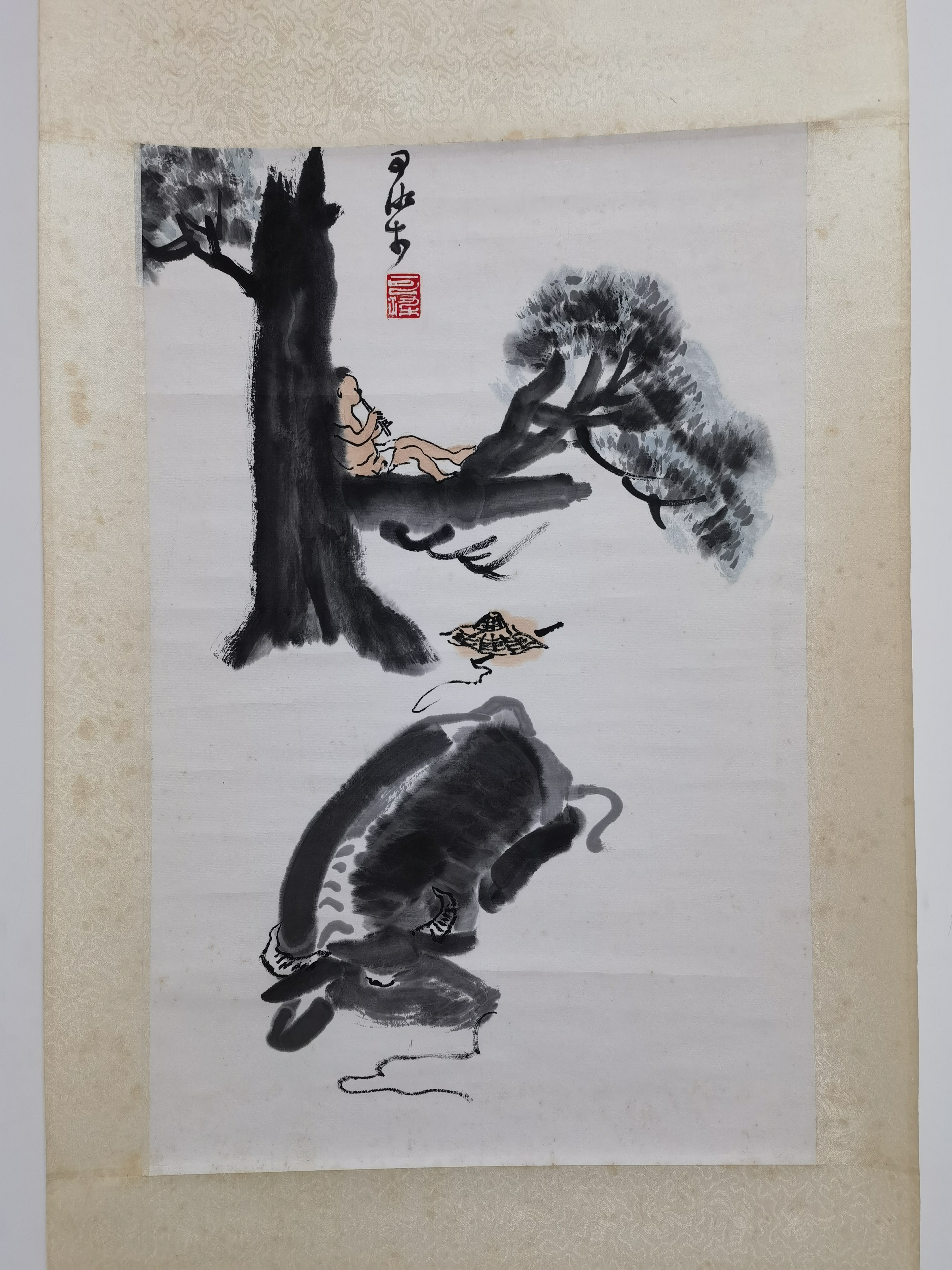 近代61李可染【牧童放牛图】:画芯43x67cm,原装旧裱.