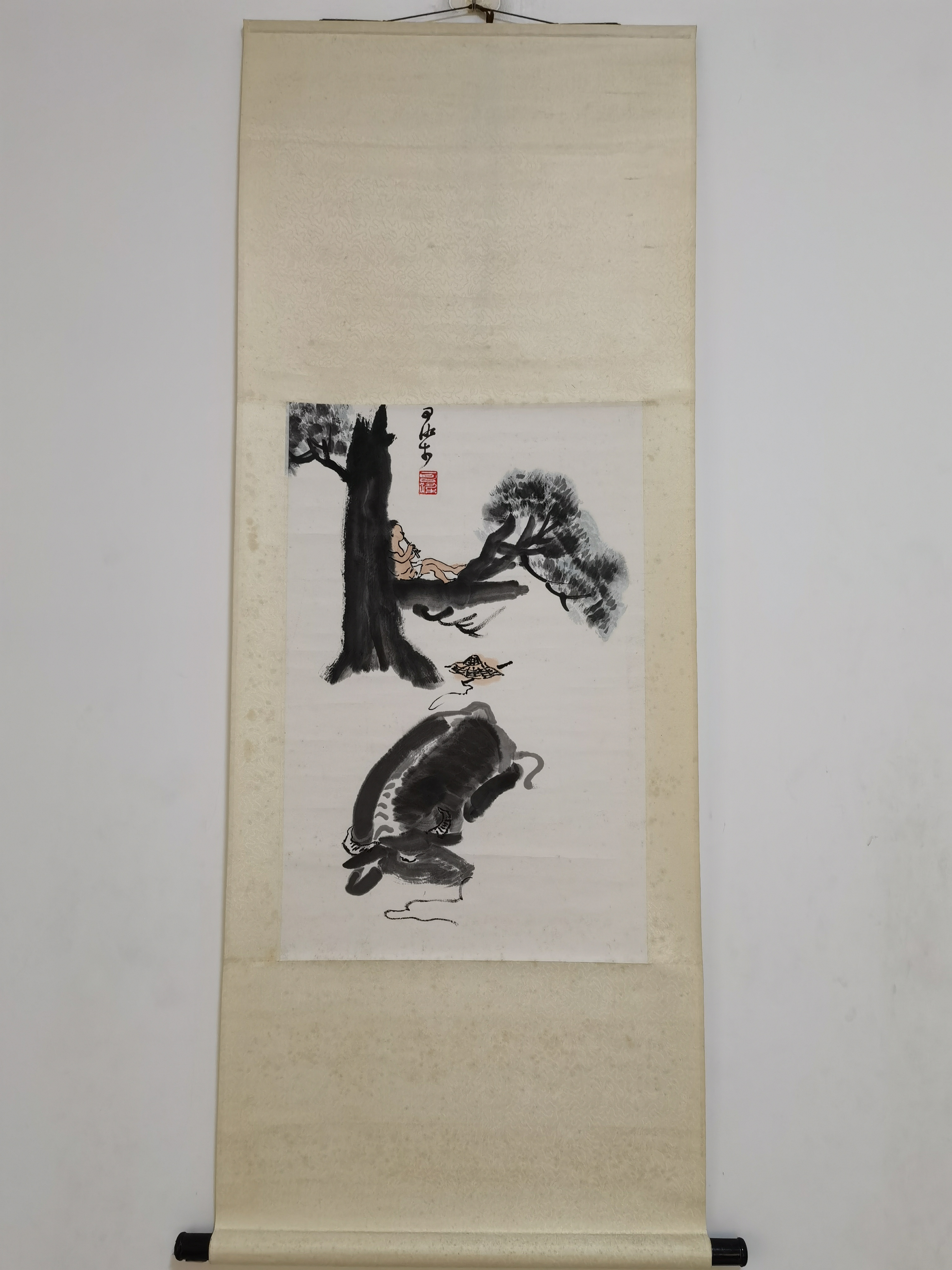 近代61李可染【牧童放牛图】:画芯43x67cm,原装老裱.