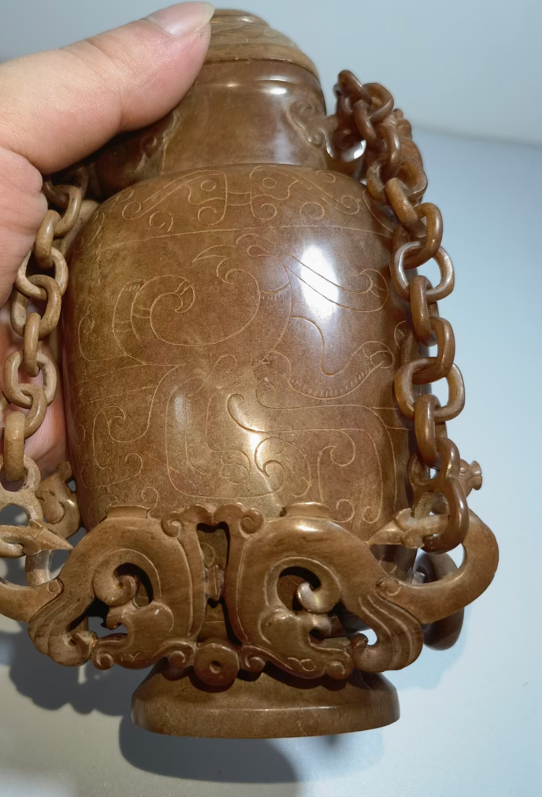 战汉·高古玉【锁链双面精雕 玉瓶】