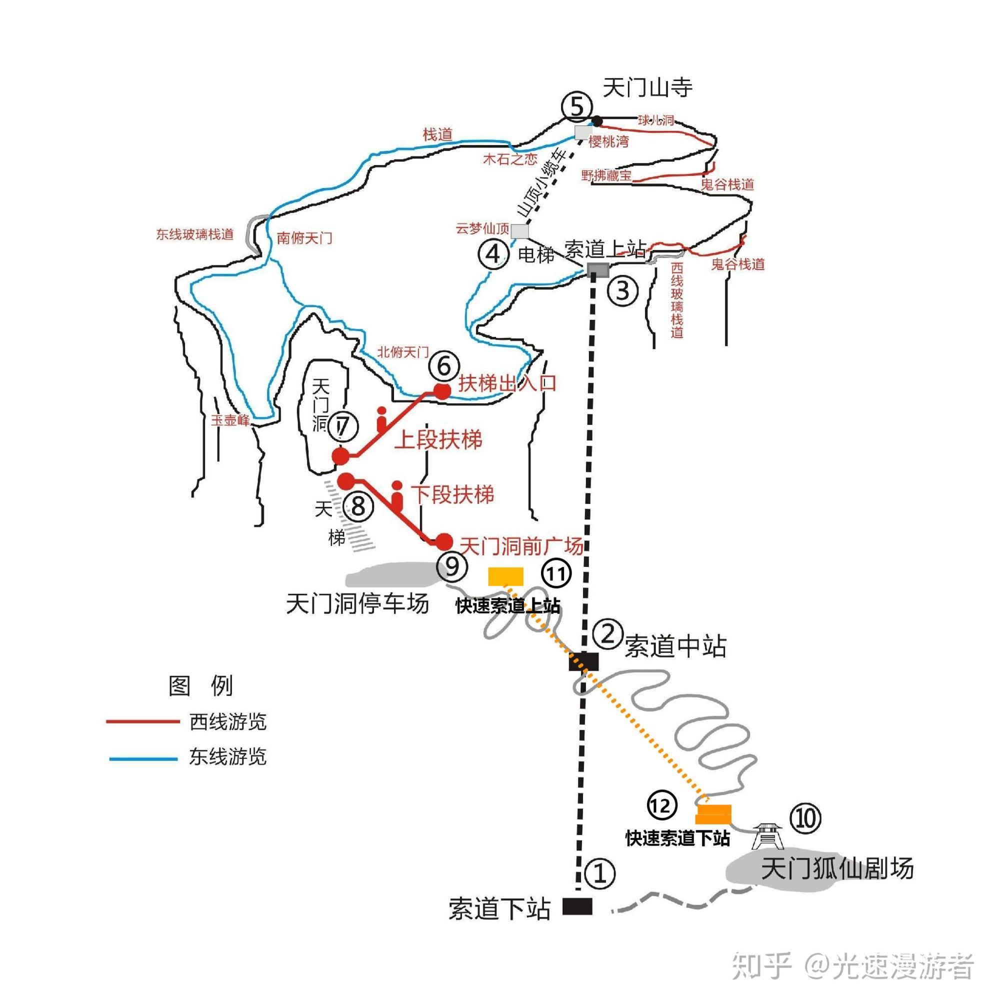 天门山游览路线示意图图片