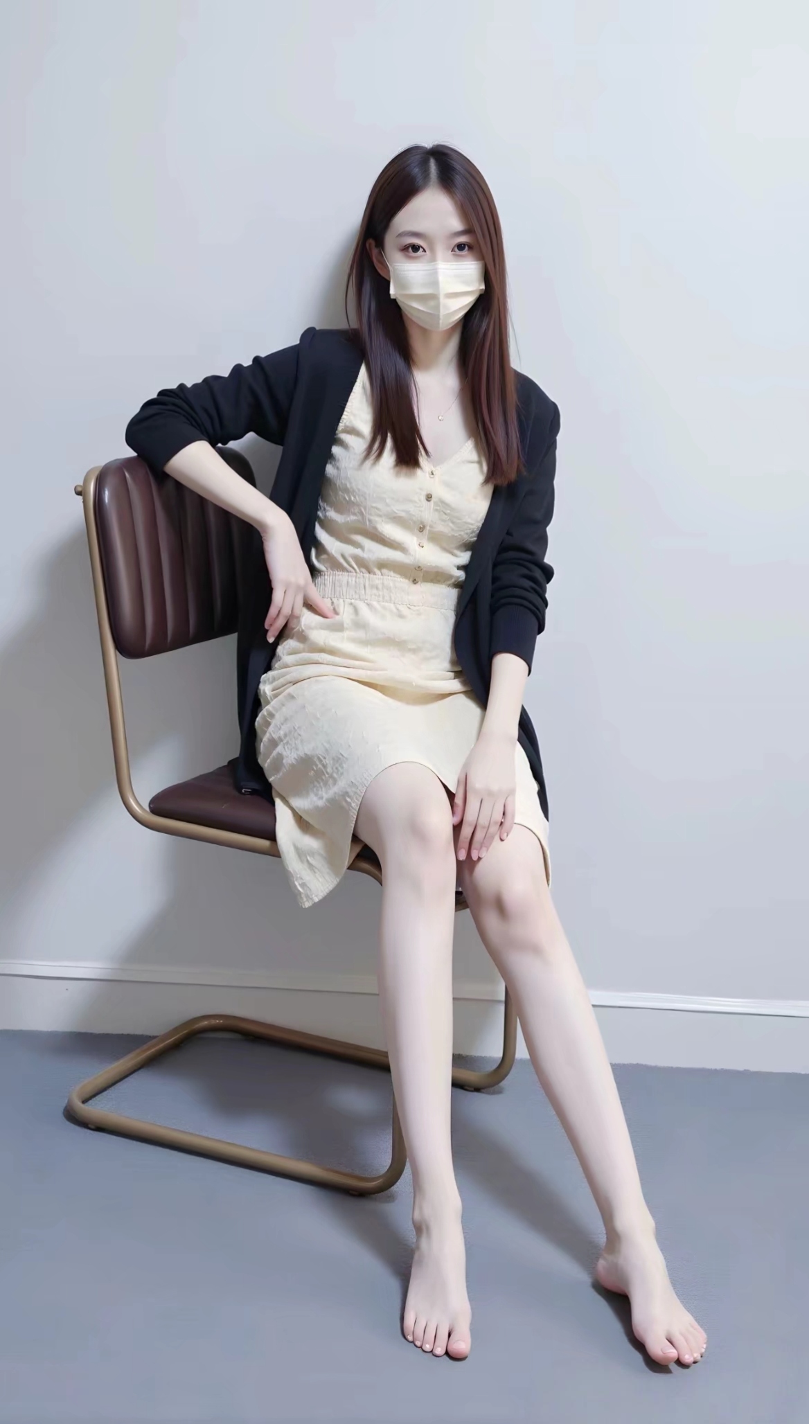 口罩美女,优雅坐姿,时尚穿搭,简约而不失格调.#性感好身材