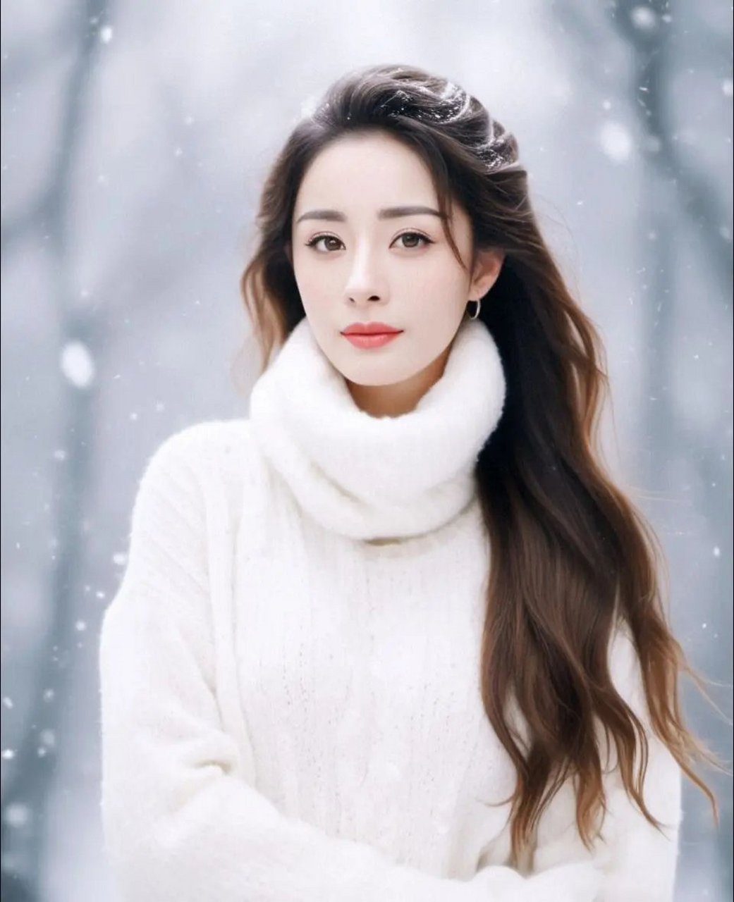 杨幂雪中漫步,白毛衣搭配,清新脱俗,美得像不食人间烟火.