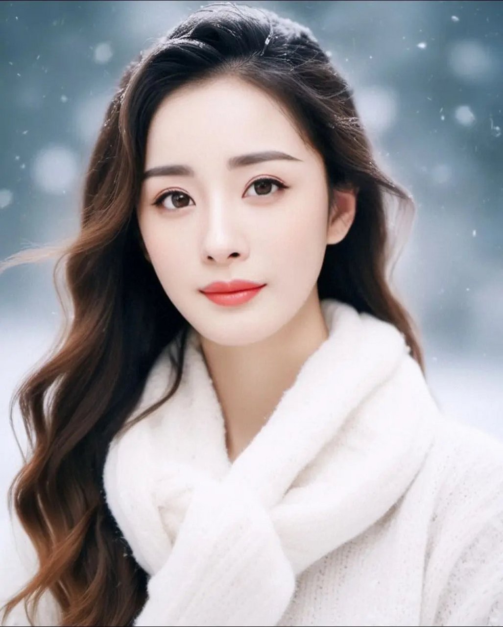 杨幂雪中漫步,白毛衣搭配,清新脱俗,美得像不食人间烟火.