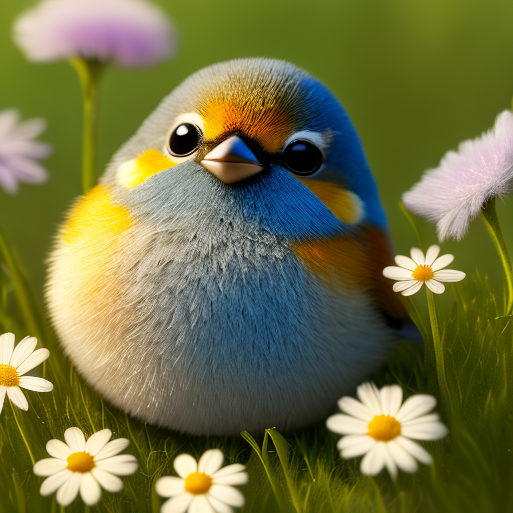 这只可爱的小黄鸟,淡黄色的羽毛,橙色的翅膀,站在草地上,简直太可爱啦