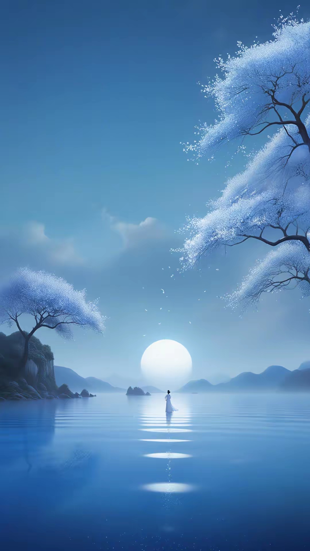 至情最是长长品,佳景偏宜淡淡吟. 窗外斜阳向山近,水中明月断云侵