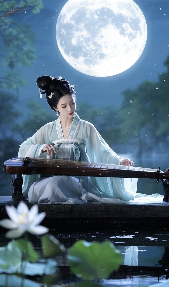 月满方湖夜气凉,曲栏吟罢自徜样