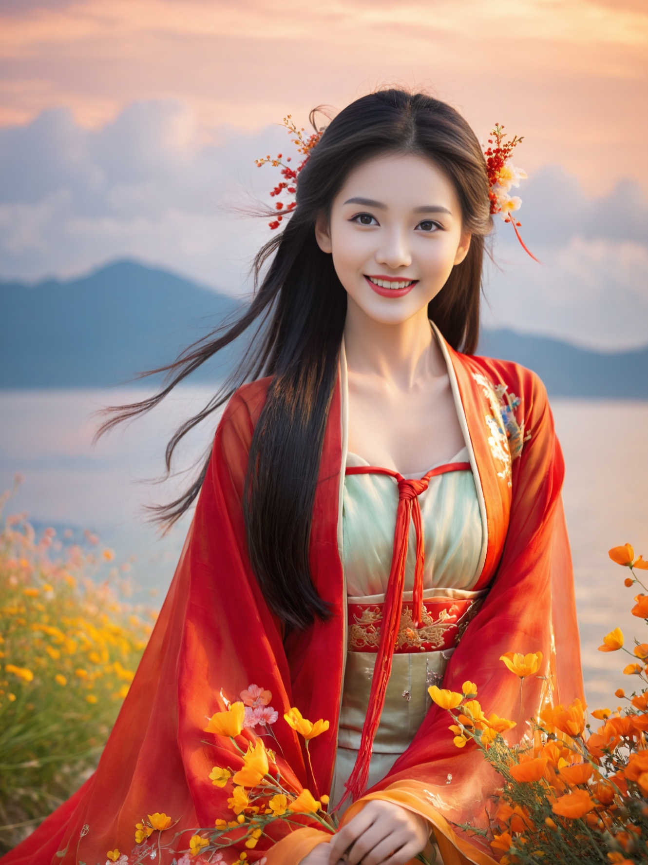 动态流量挑战赛# #原创诗词#  #古装美女# #大海# #夕阳