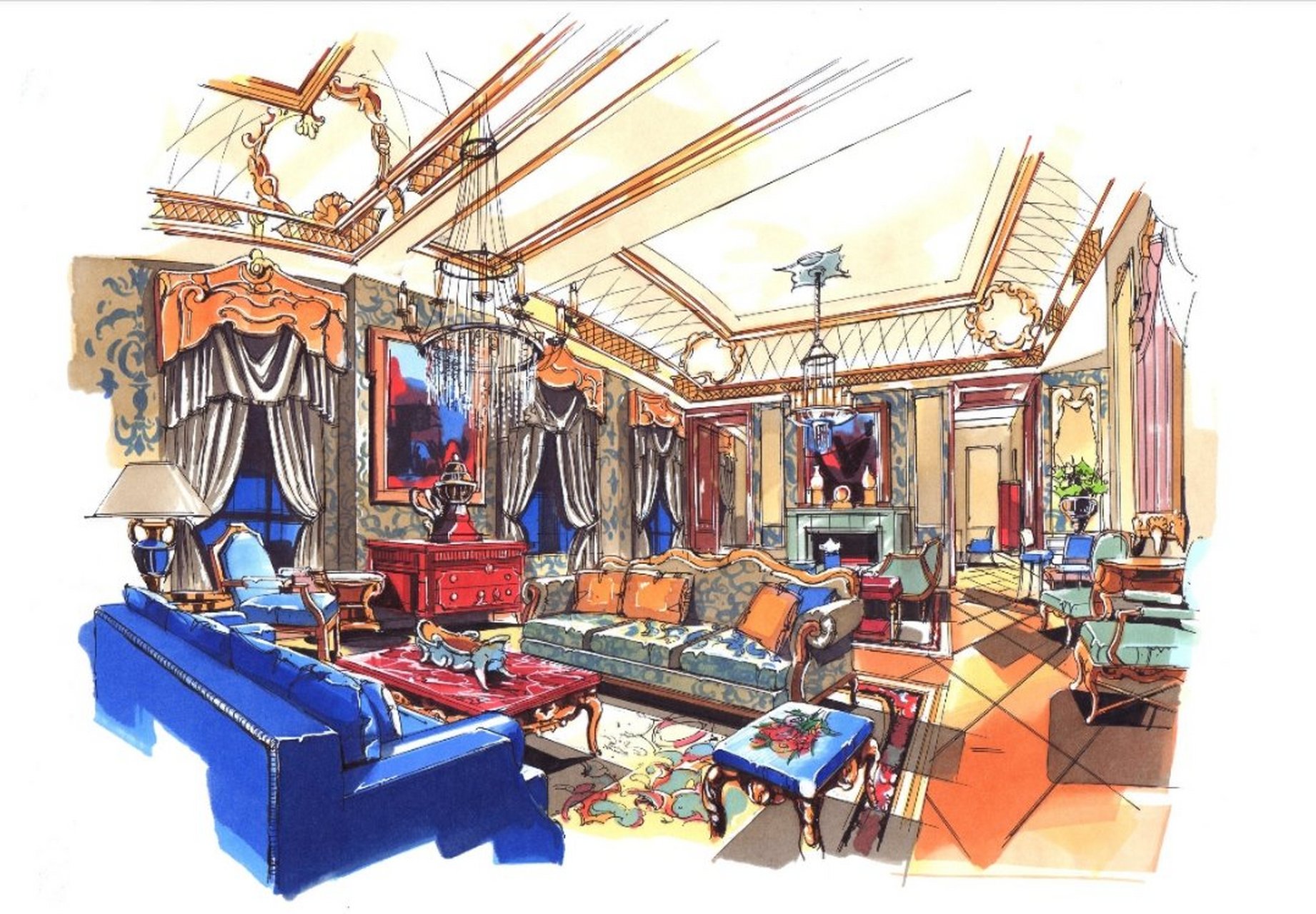 【室内设计】欧式风格客厅设计,你喜欢嘛#设计# #手绘# #考研# #知识