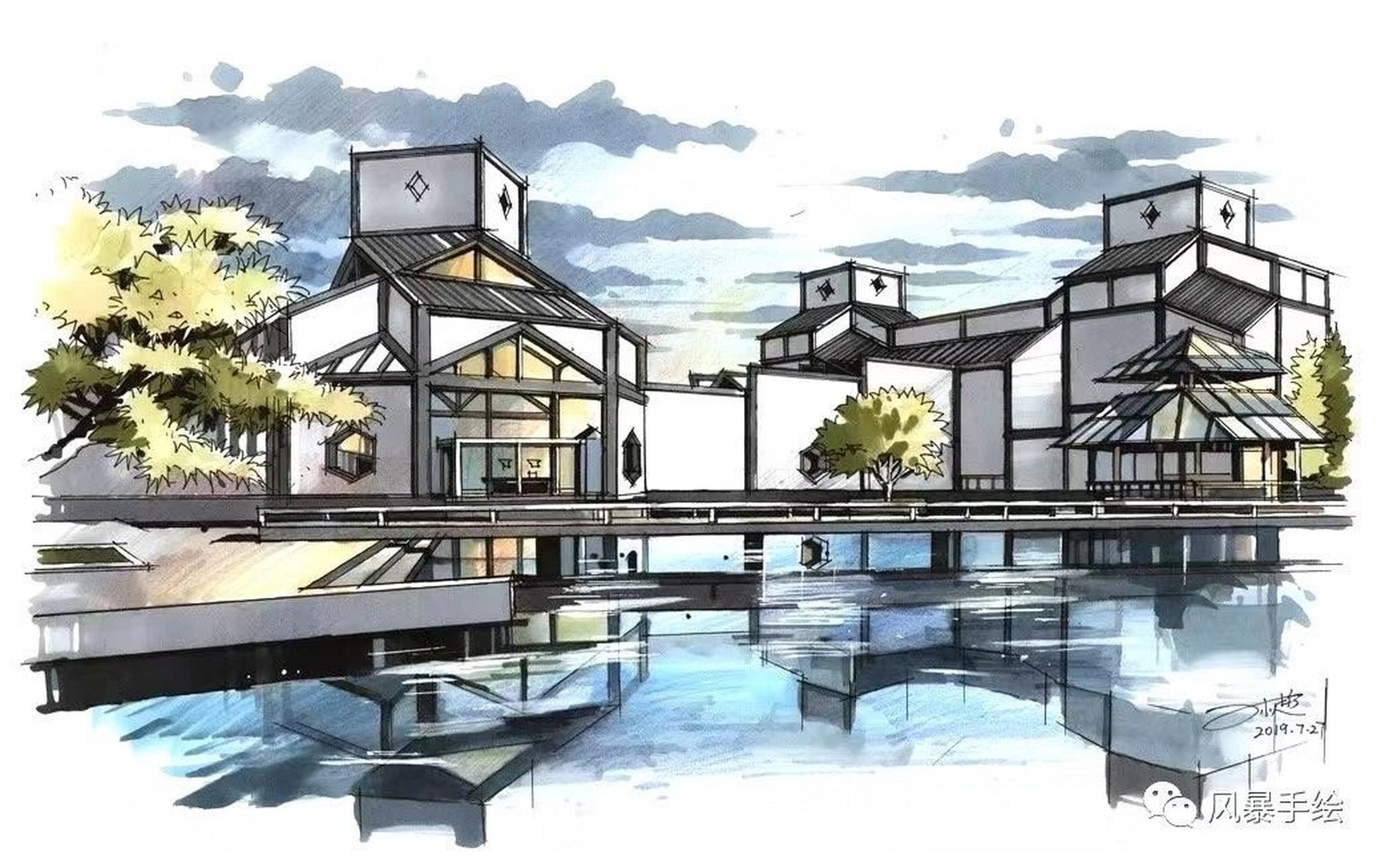 建筑设计手绘:苏州博物馆写生#设计# #手绘# #效果图