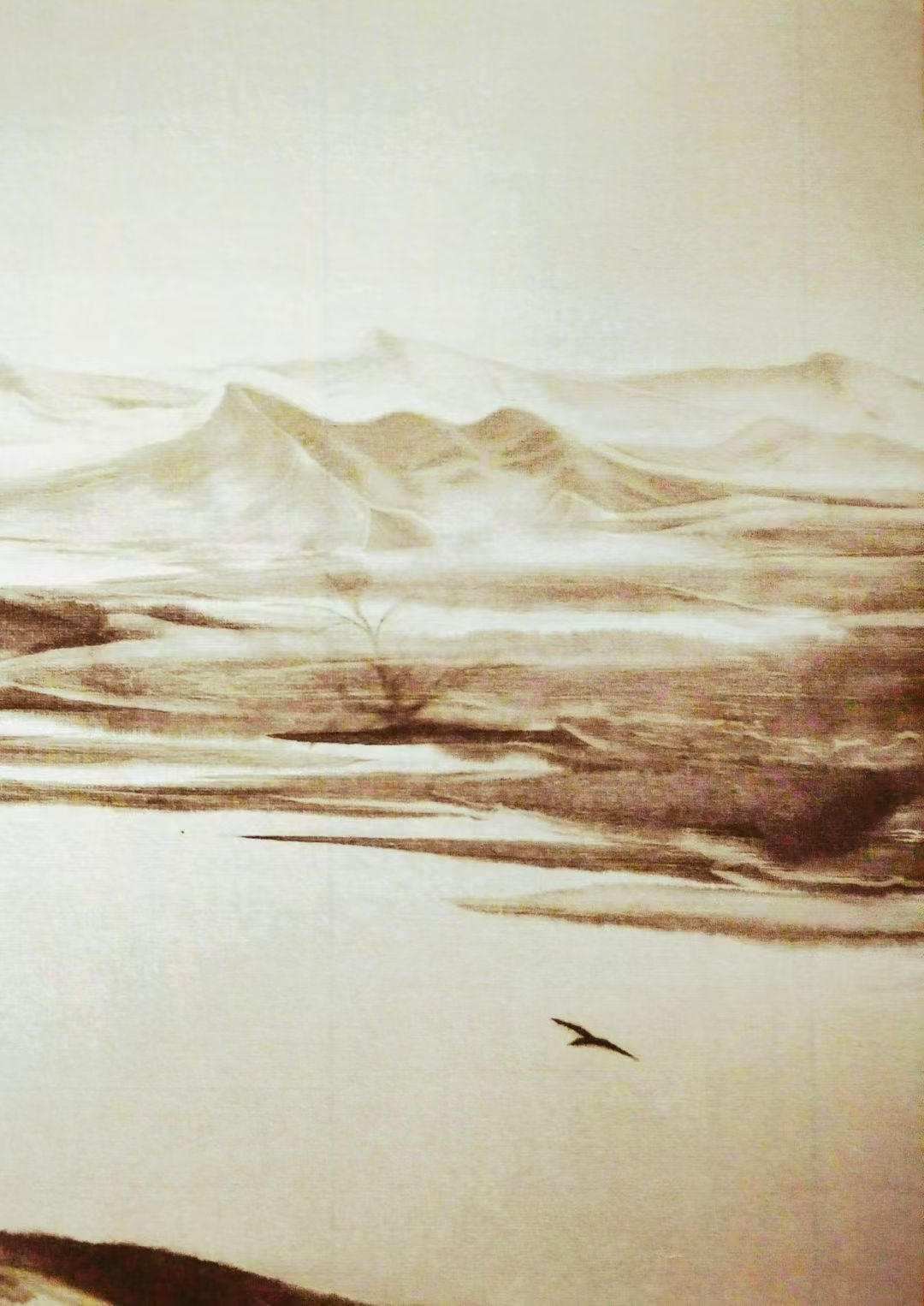 穆不闻水墨山水作品  《小河静静流》 山川远阔,心随鸟飞,寻一处宁静