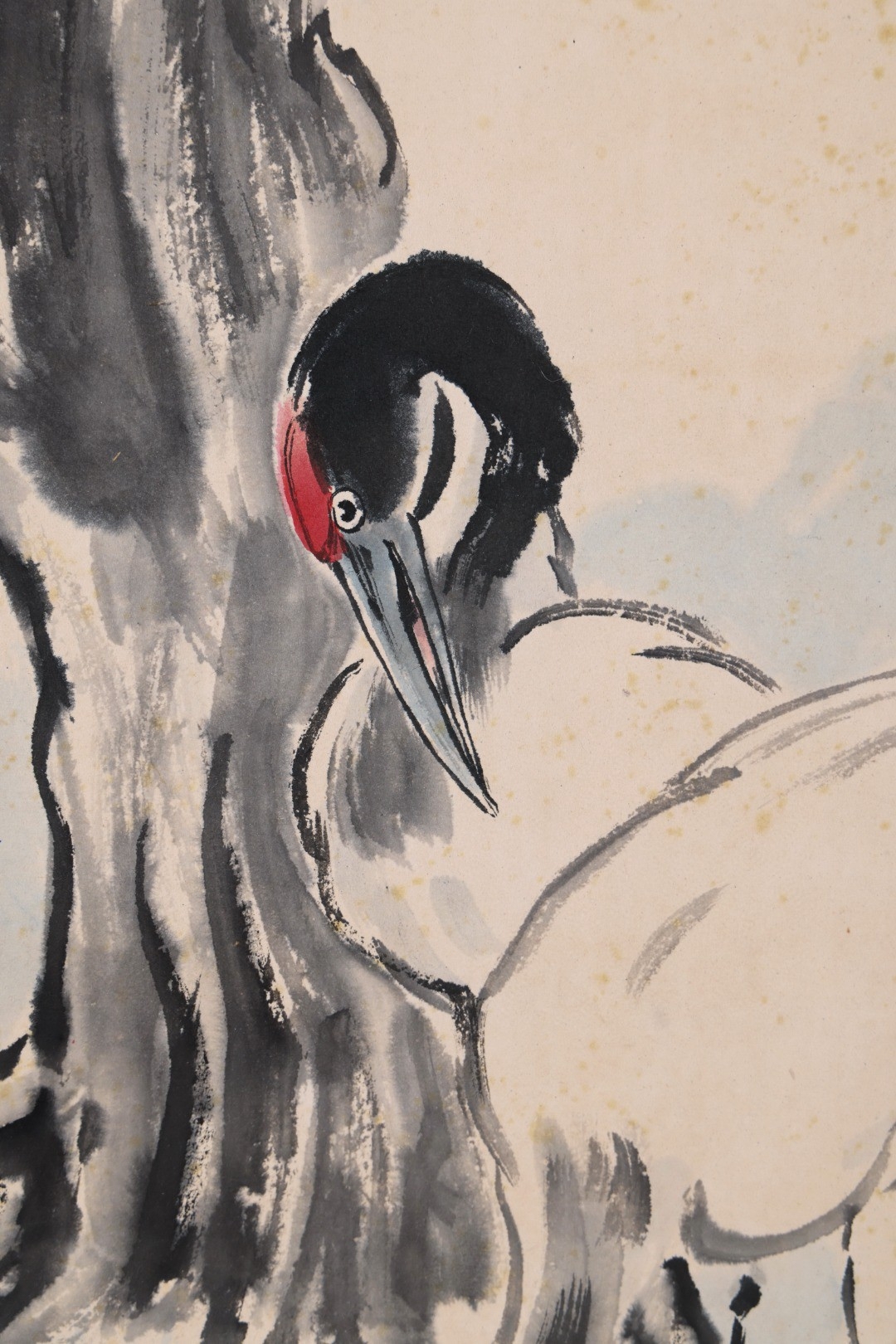 徐悲鸿 榕树仙鹤图 立轴 精装裱 画心尺寸98x47cm