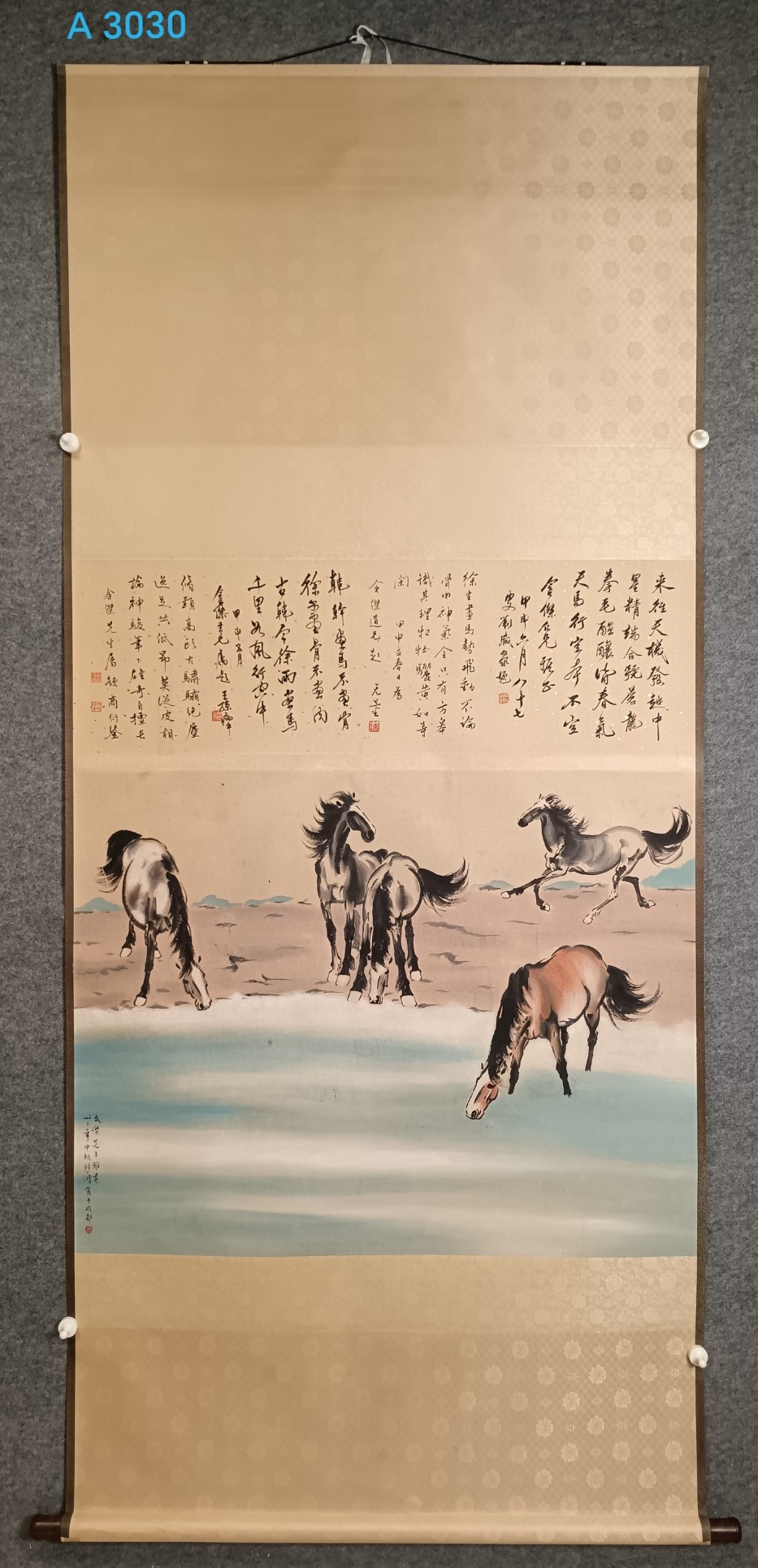 徐悲鸿    五骏图(纯手绘)    立轴    画心 98 x 76 cm   #国画