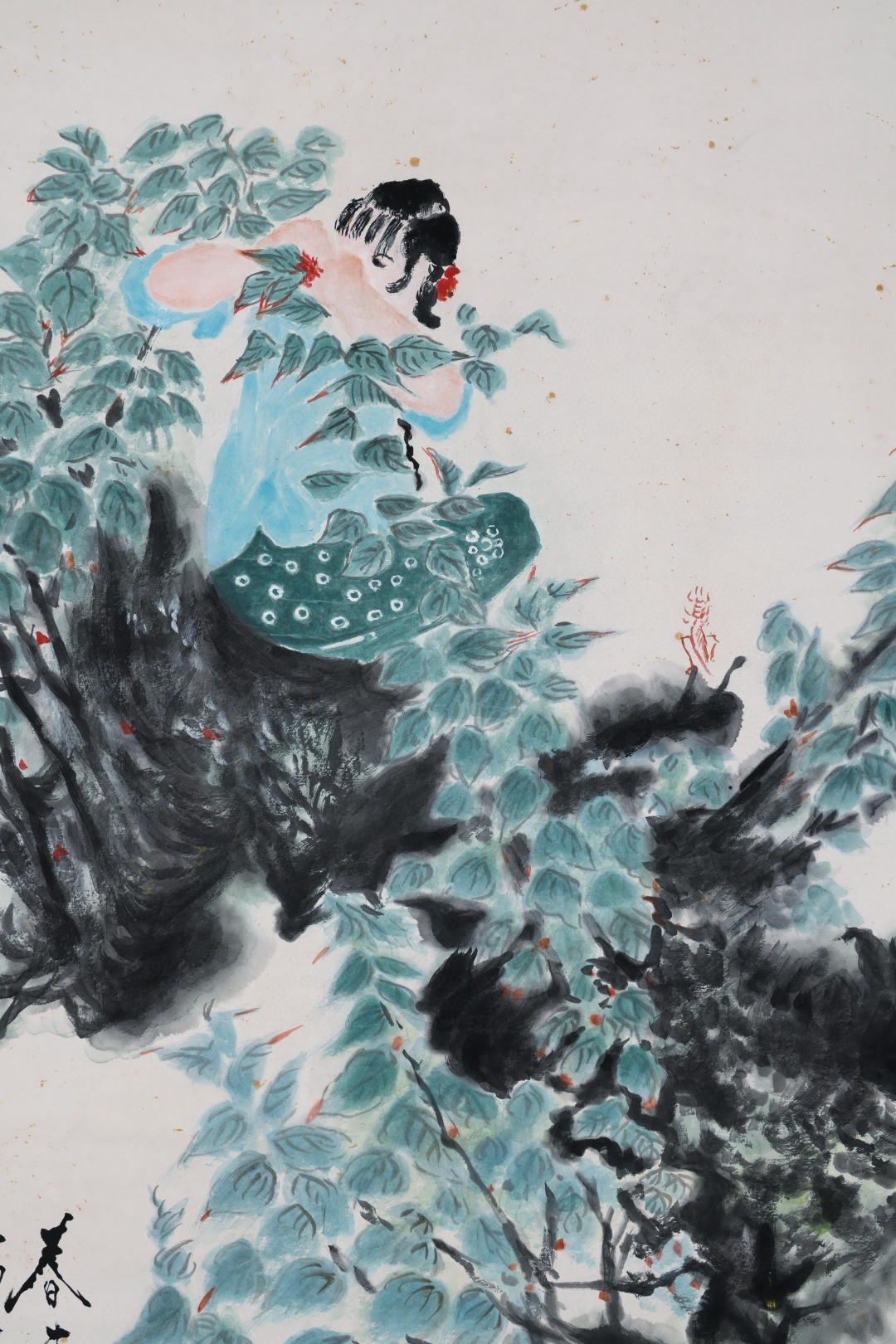 石鲁 采桑姑娘 立轴 精装裱 画心尺寸136x68cm#艺术古董收藏品鉴赏