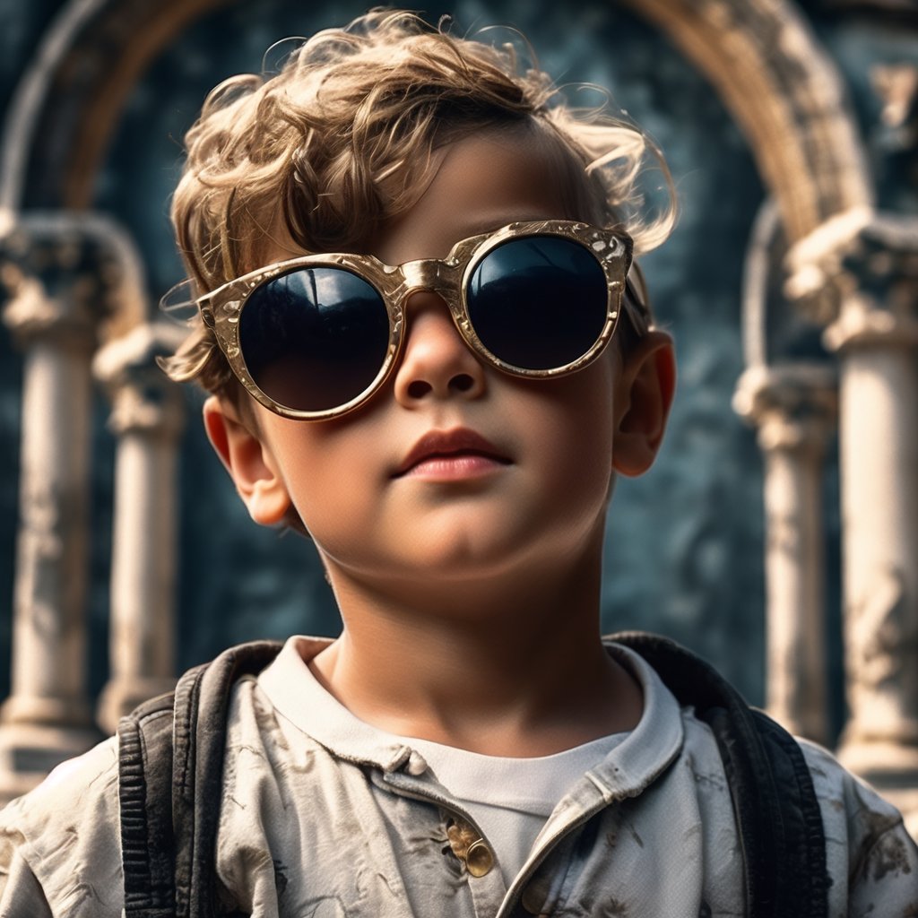 小男孩戴着一副大墨镜,身穿白色衬.@深漂大欢的动态