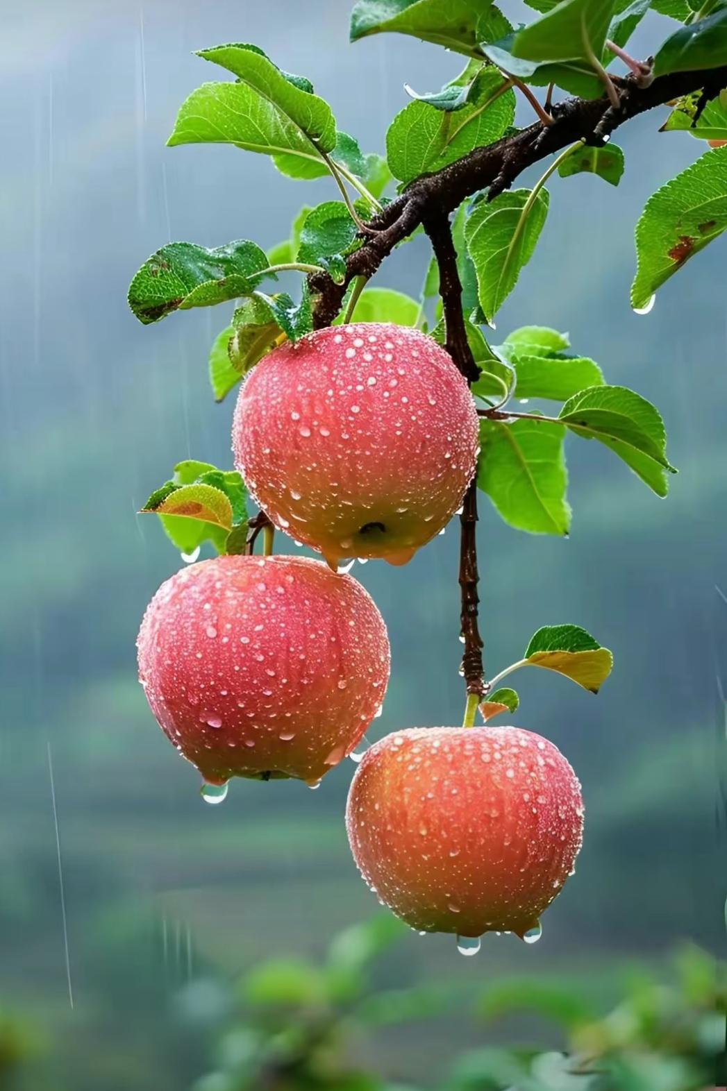 雨后的苹果树下, 几颗晶莹的苹果.@深漂大欢的动态