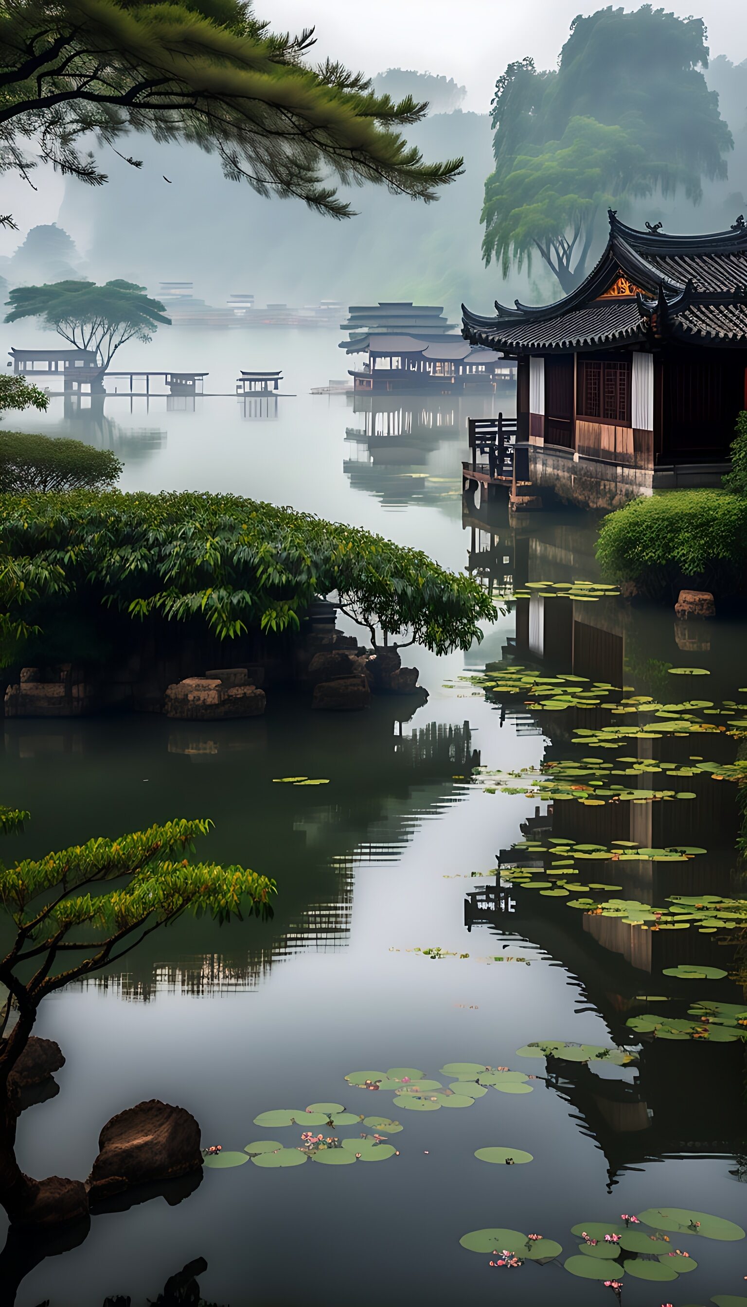 古韵亭台幽静美,波光粼粼映日辉,请接下一句