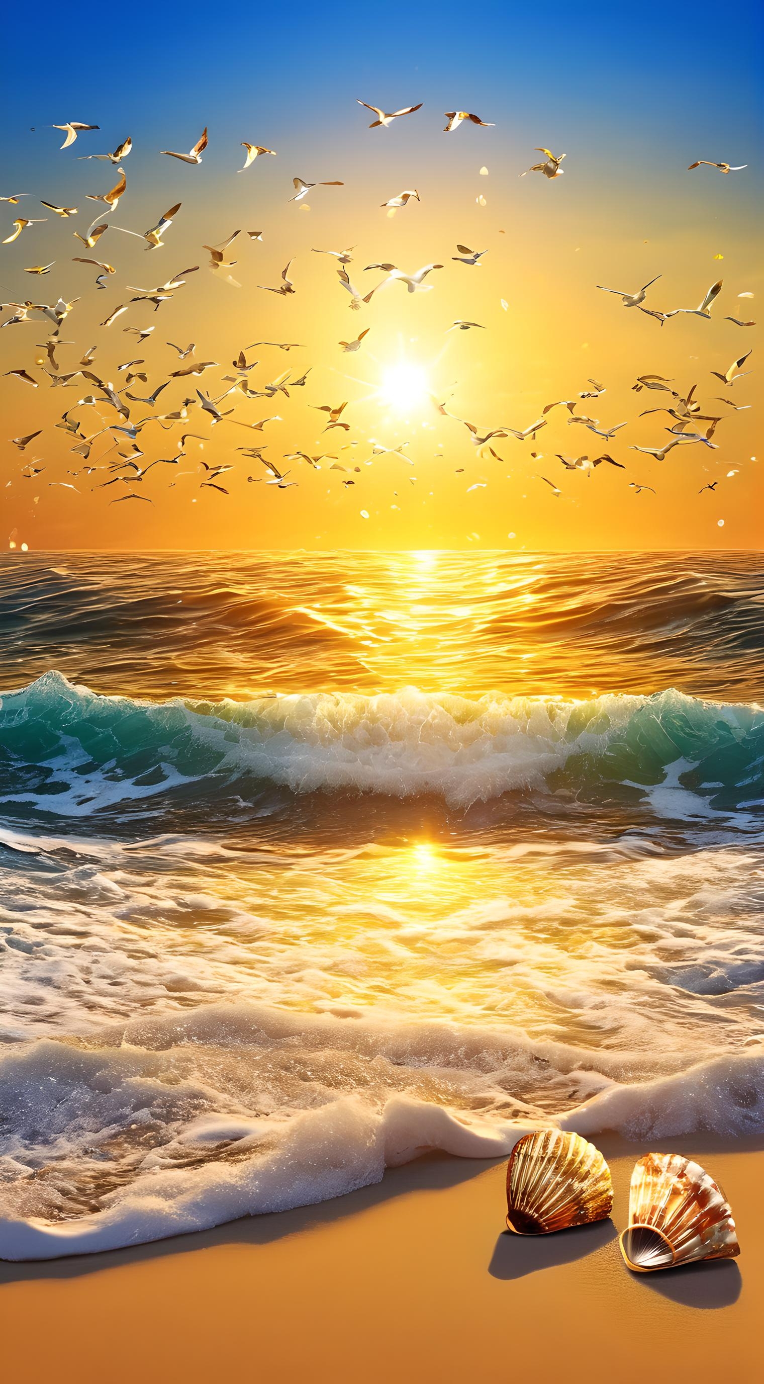海浪轻拍着沙滩,夕阳下映照出无限温柔,此刻,只想与你共享这宁静的