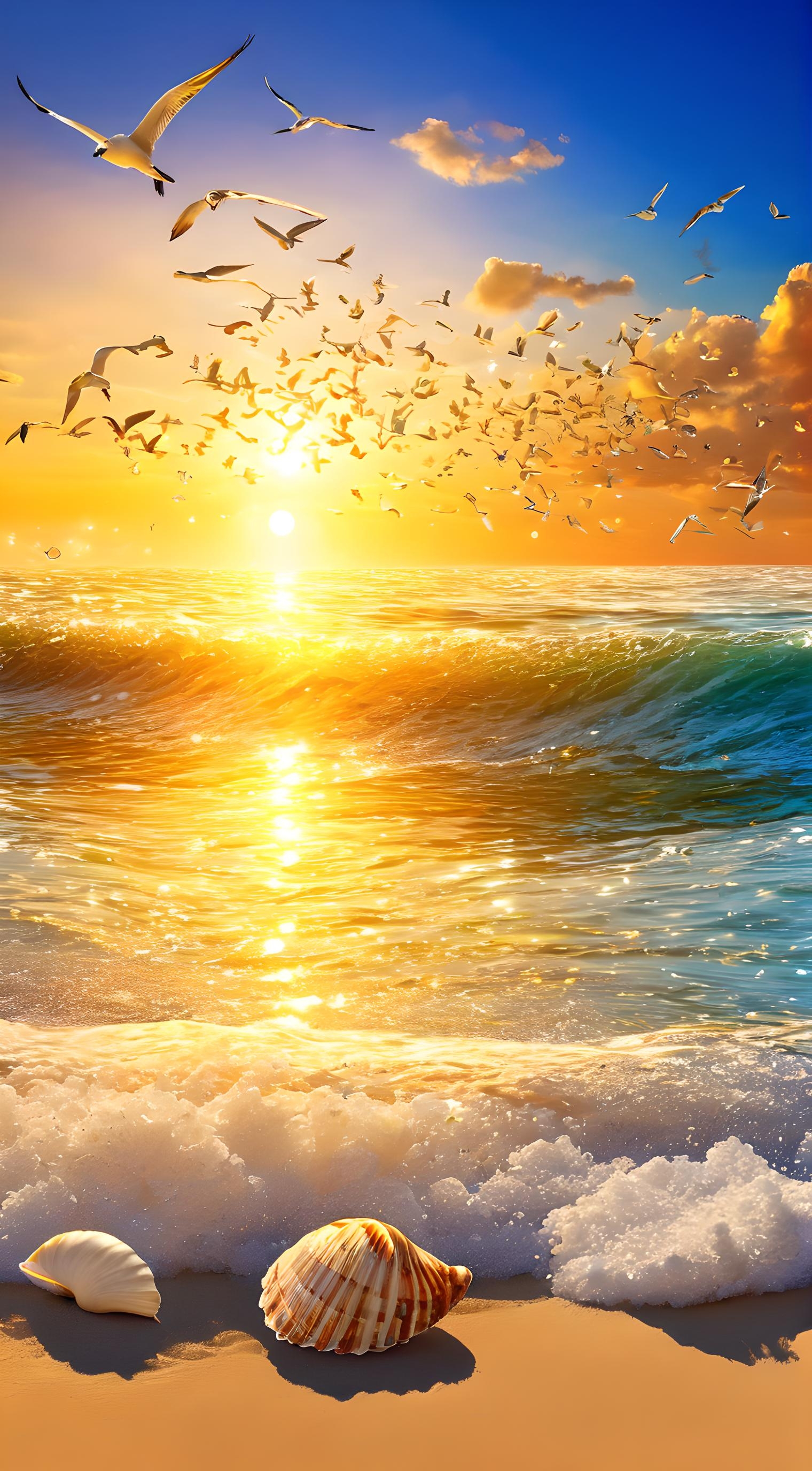海浪轻拍着沙滩,夕阳下映照出无限温柔,此刻,只想与你共享这宁静的