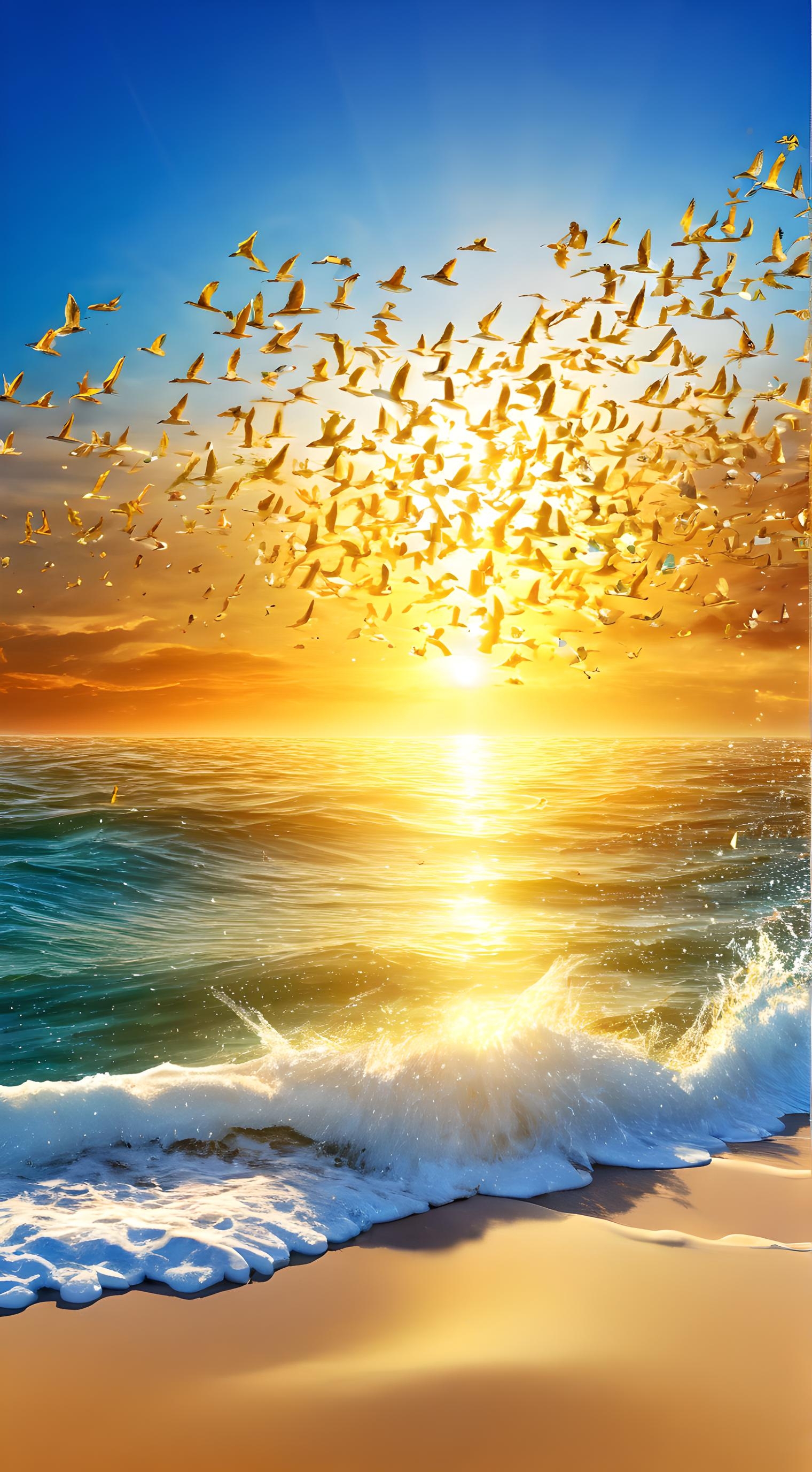 海浪轻拍着沙滩,夕阳下映照出无限温柔,此刻,只想与你共享这宁静的