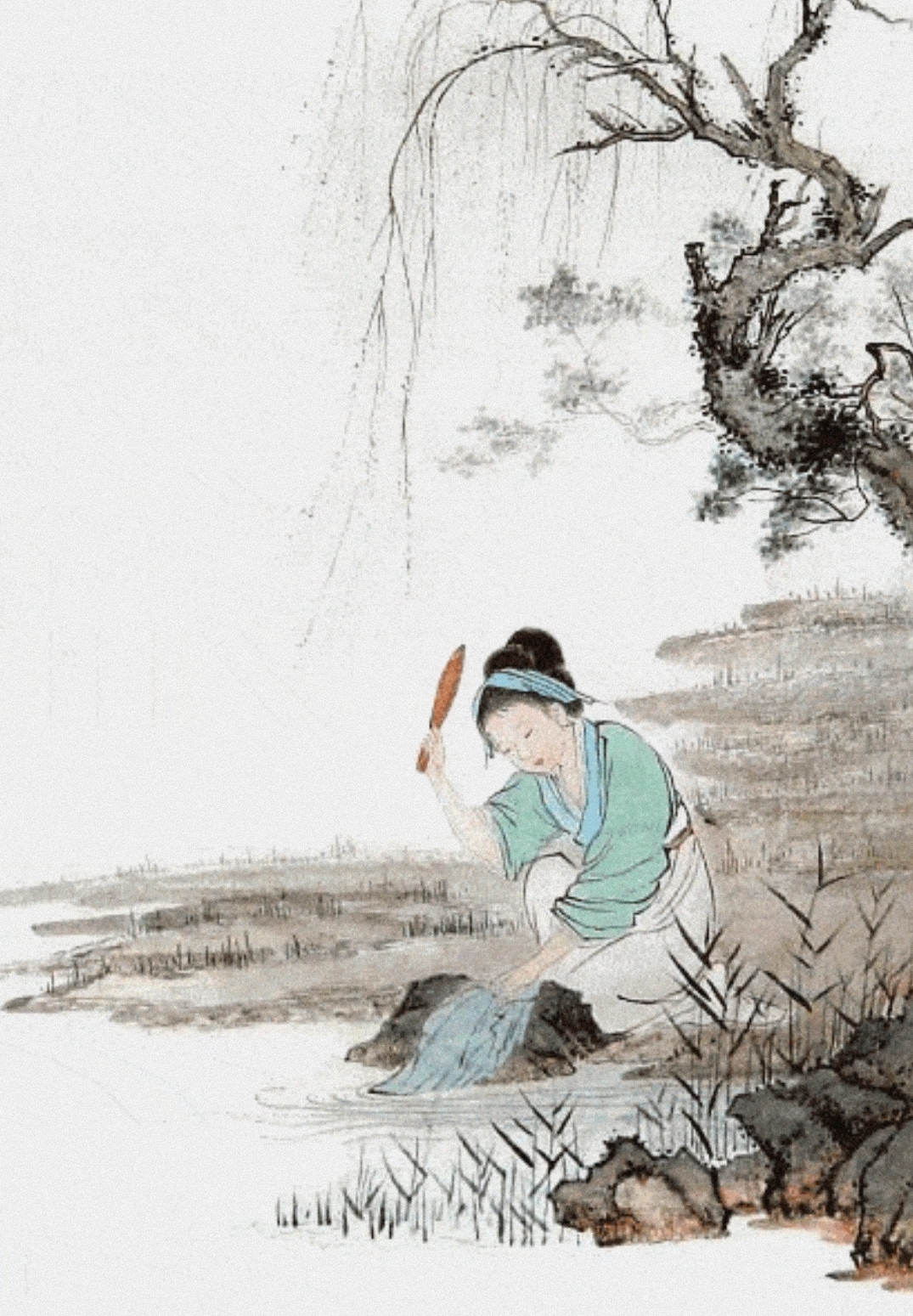 古人洗衣服的工具叫棒槌,一头是细手柄,另外一边是一个半圆柱形状大