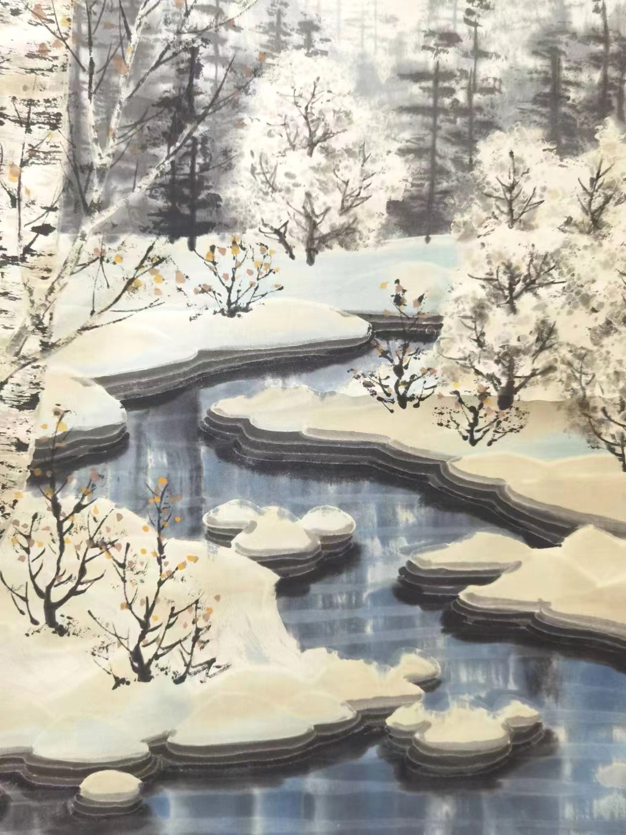 吴冠中水彩画桦树林(吴冠中印章) 尺寸五平尺