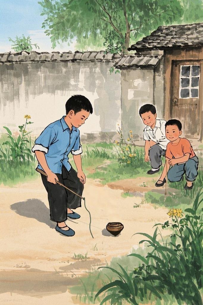 男孩子们总是聚在一块儿 蹲在地上全神贯注地