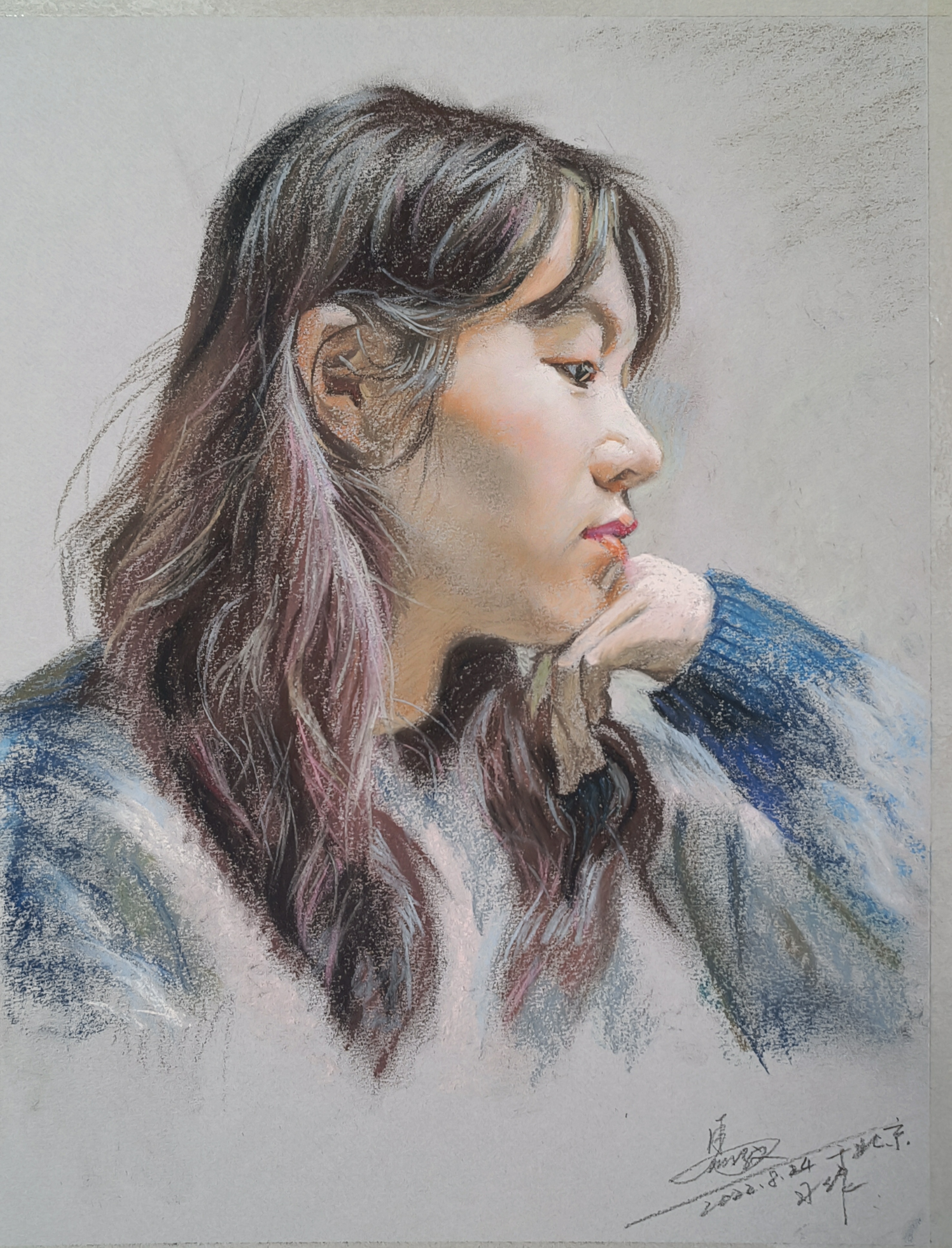 我的色粉画《人物习作》