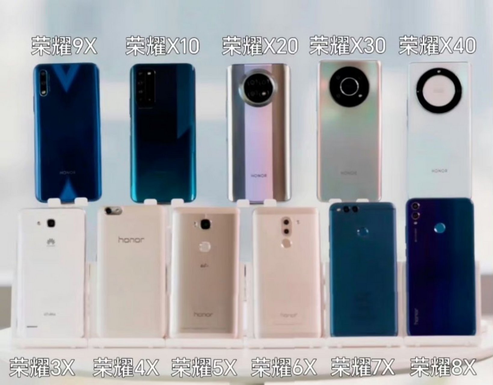 荣耀手机近期展示了历代荣耀x系列产品,很多产品都非常经典,但荣耀9x