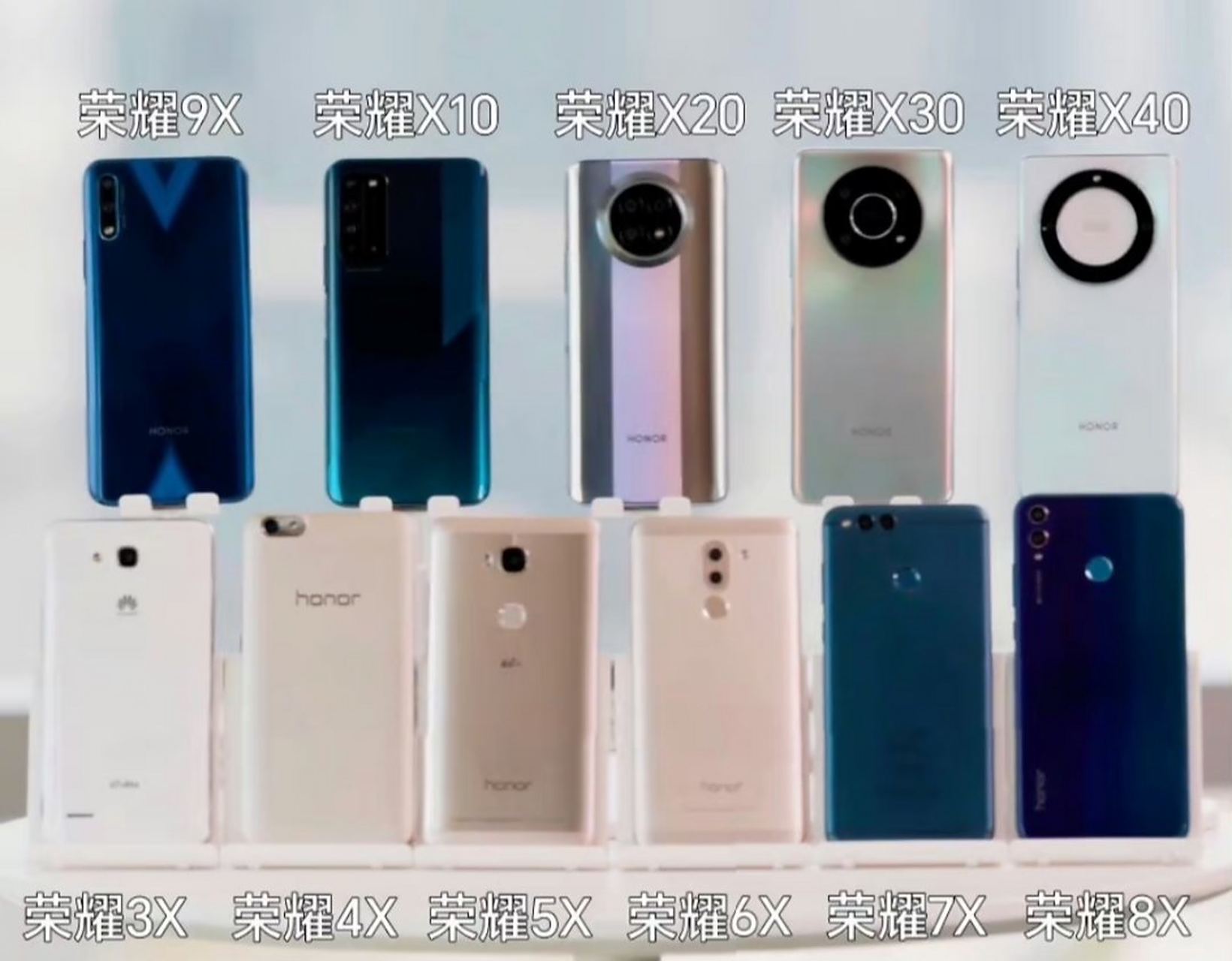 荣耀手机近期展示了历代荣耀x系列产品,很多产品都非常经典,但荣耀9x