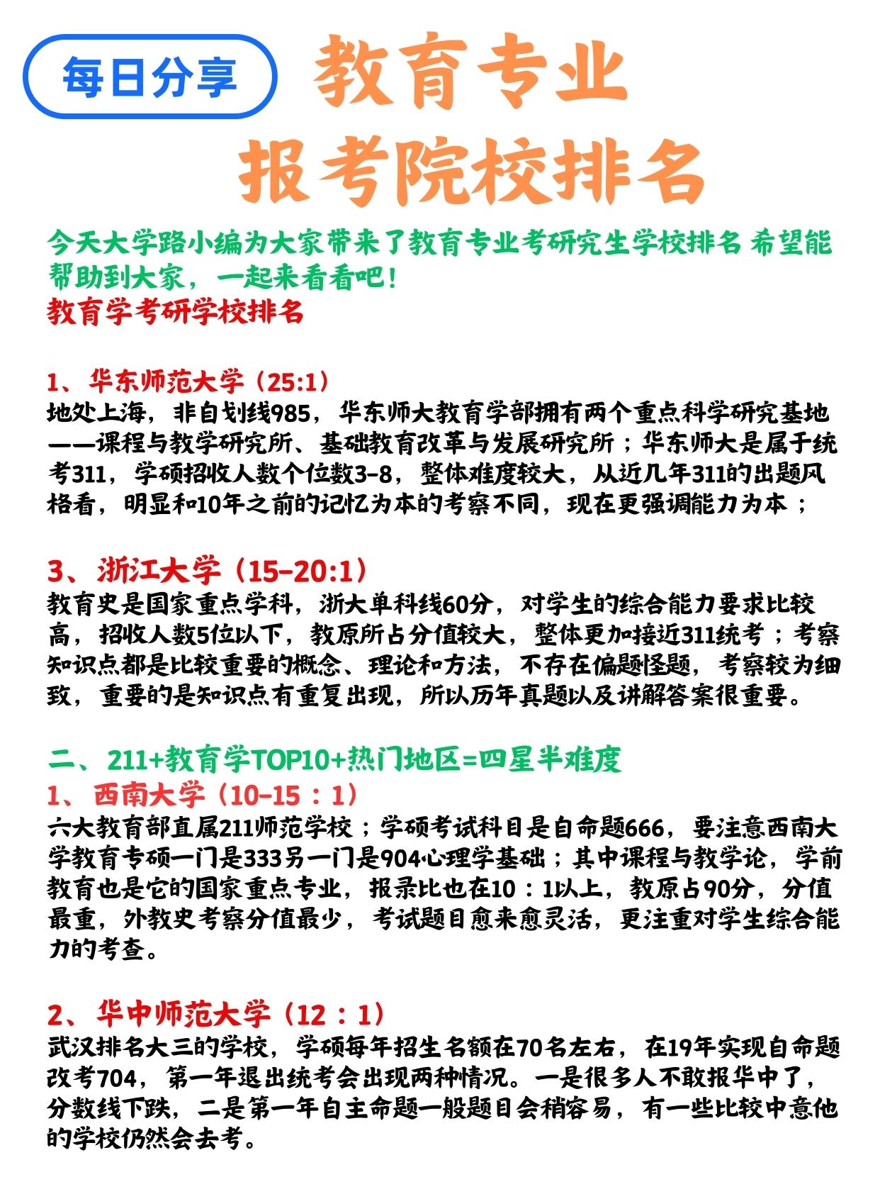 教育学考研学校排名 今天大学路小编为大家带来了教育专业考研究生