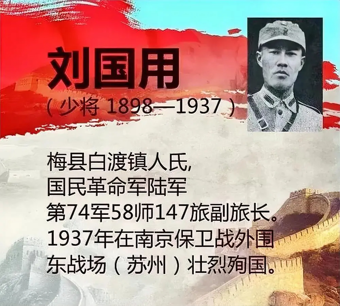 刘国用是广东梅县白渡镇凤岭虎形村人,他1898年出生于新加坡,曾就读于