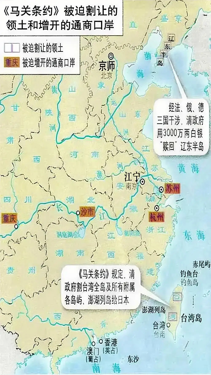 《马关条约》被迫割让的领土和增开的通商口岸