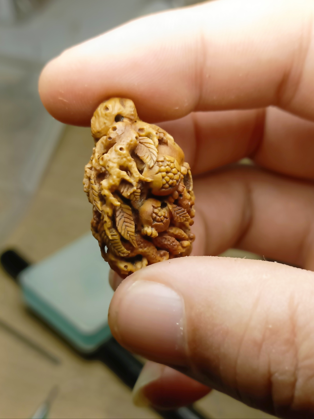 桃核手工雕刻八宝手串,福寿三多